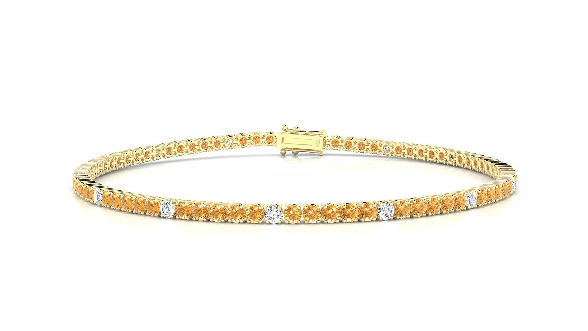 Capri 5-1 | 18k Yellow Gold 2 mm Round Natural Citrine & Diamond 15 cm Tennis Bracelet