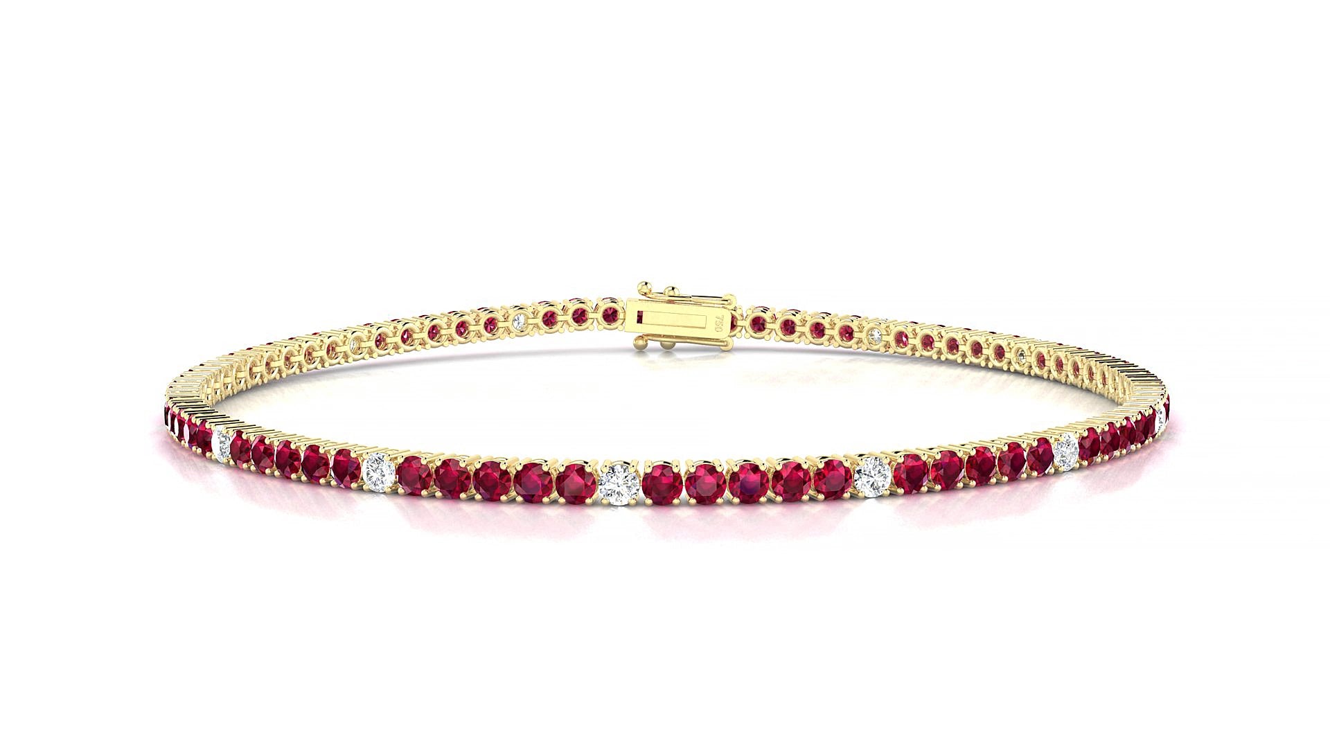 Capri 5-1 | 18k Yellow Gold 2 mm Round Natural Ruby & Diamond 15 cm Tennis Bracelet
