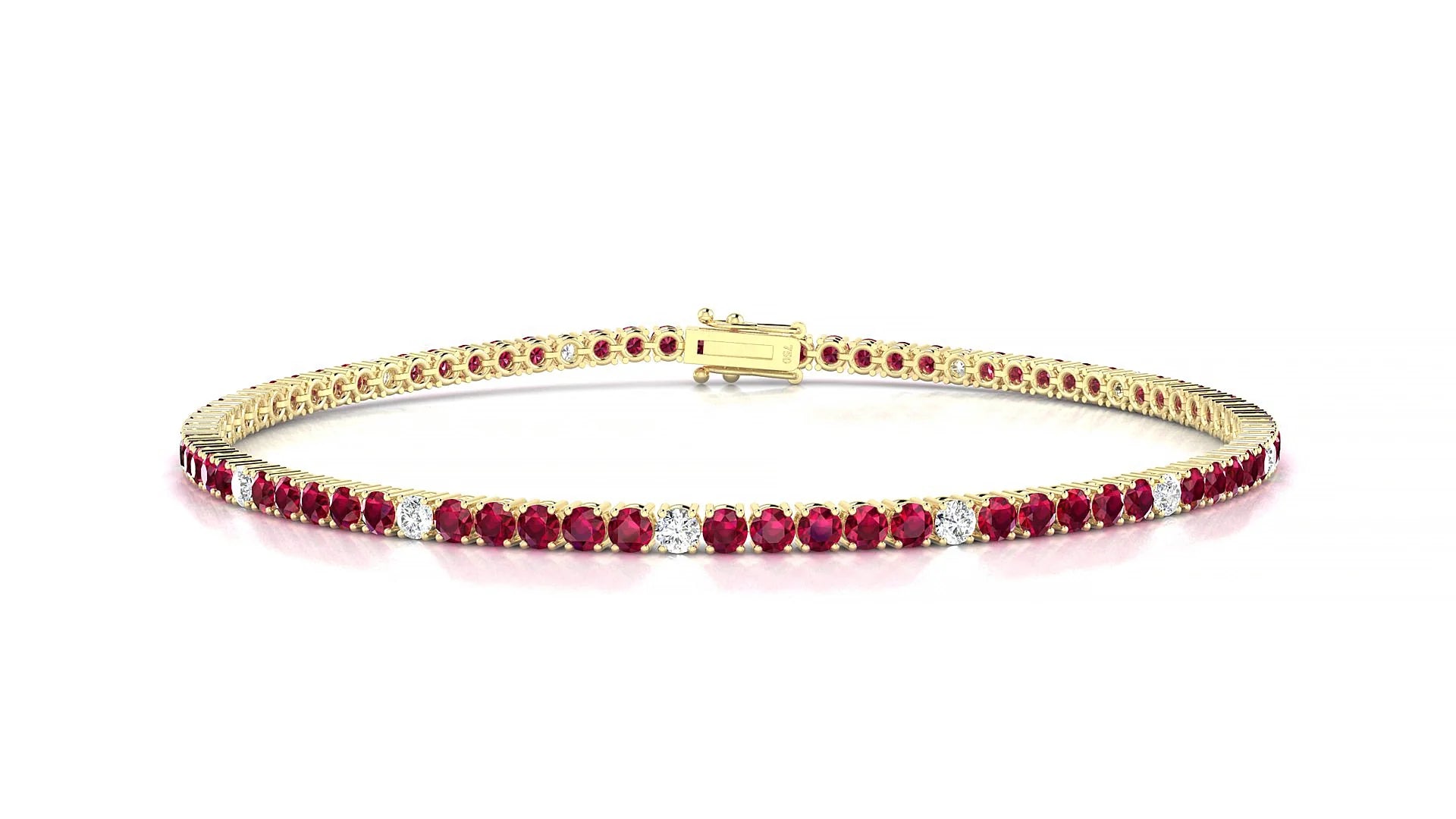 Capri 5-1 | 18k Yellow Gold 2 mm Round Natural Ruby & Diamond Tennis Bracelet