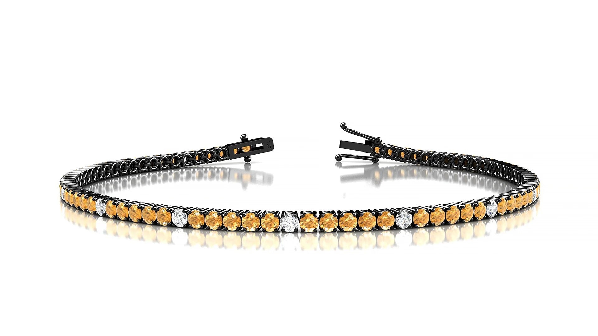 Capri 5-1 | 18k Black Gold 2 mm Round Natural Citrine & Diamond Tennis Bracelet