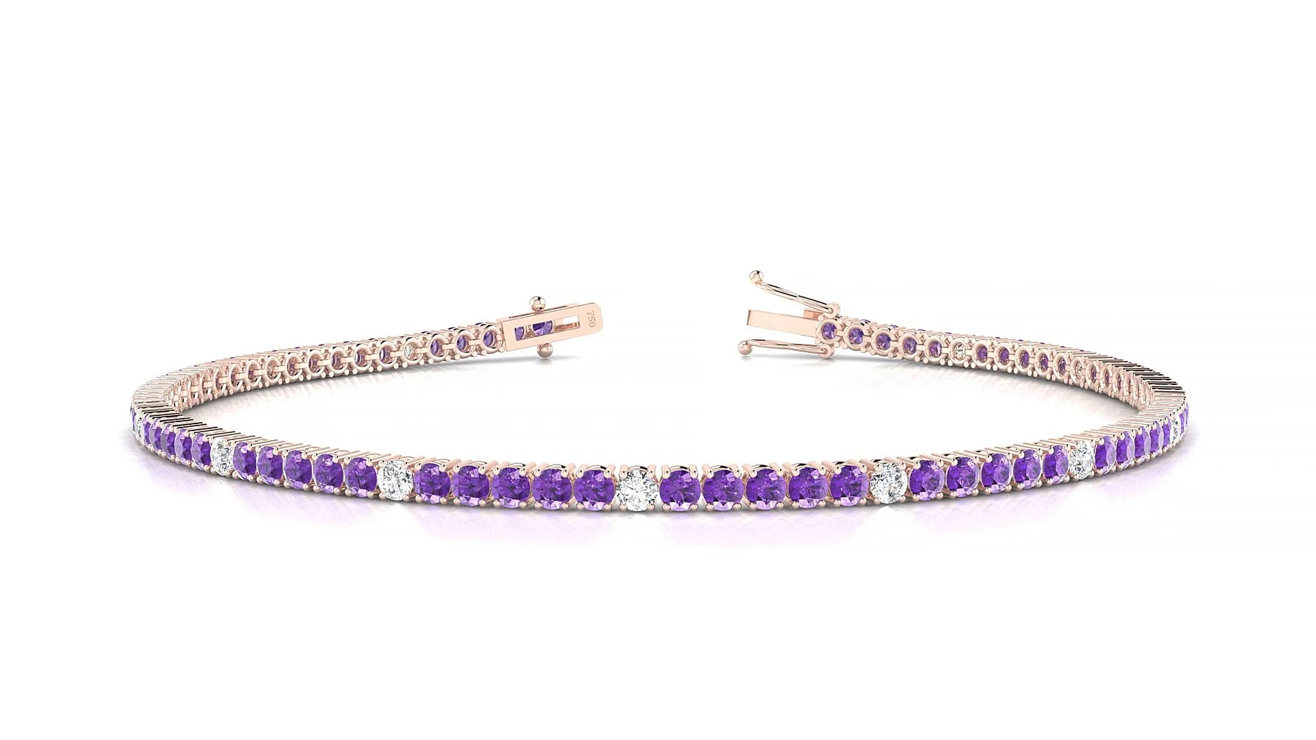 Capri 5-1 | 18k Rose Gold 2 mm Round Natural Amethyst & Diamond Tennis Bracelet