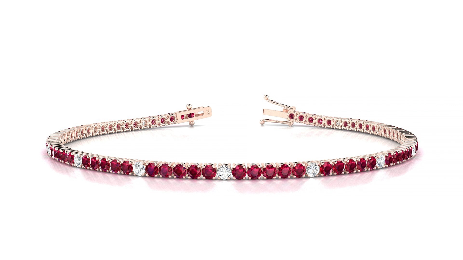 Capri 5-1 | 18k Rose Gold 2 mm Round Natural Ruby & Diamond 15 cm Tennis Bracelet