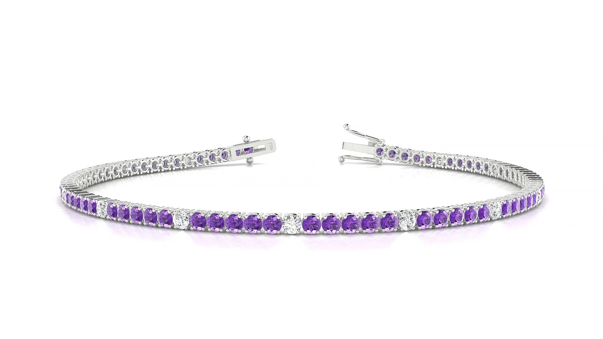 Capri 5-1 | 18k White Gold 2 mm Round Natural Amethyst & Diamond Tennis Bracelet