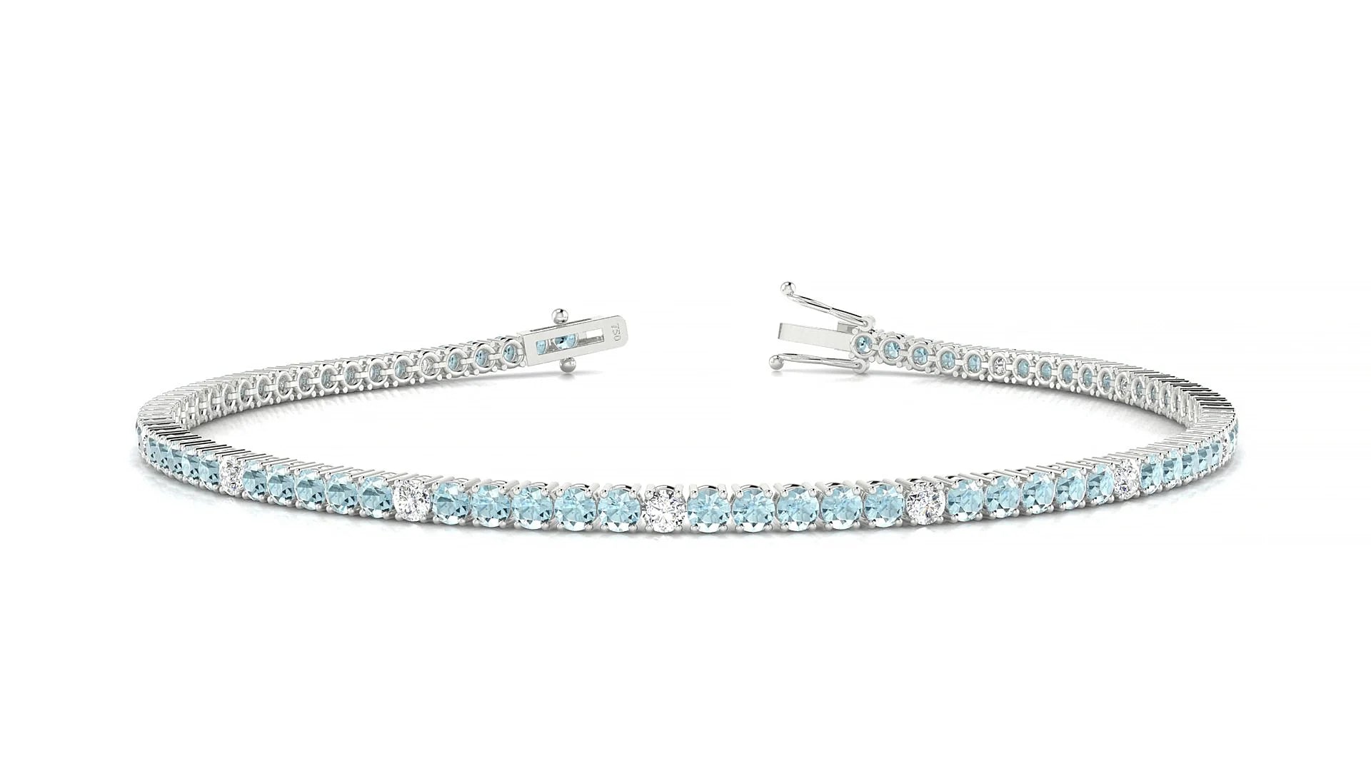 Capri 5-1 | 18k White Gold 2 mm Round Natural Aquamarine & Diamond Tennis Bracelet