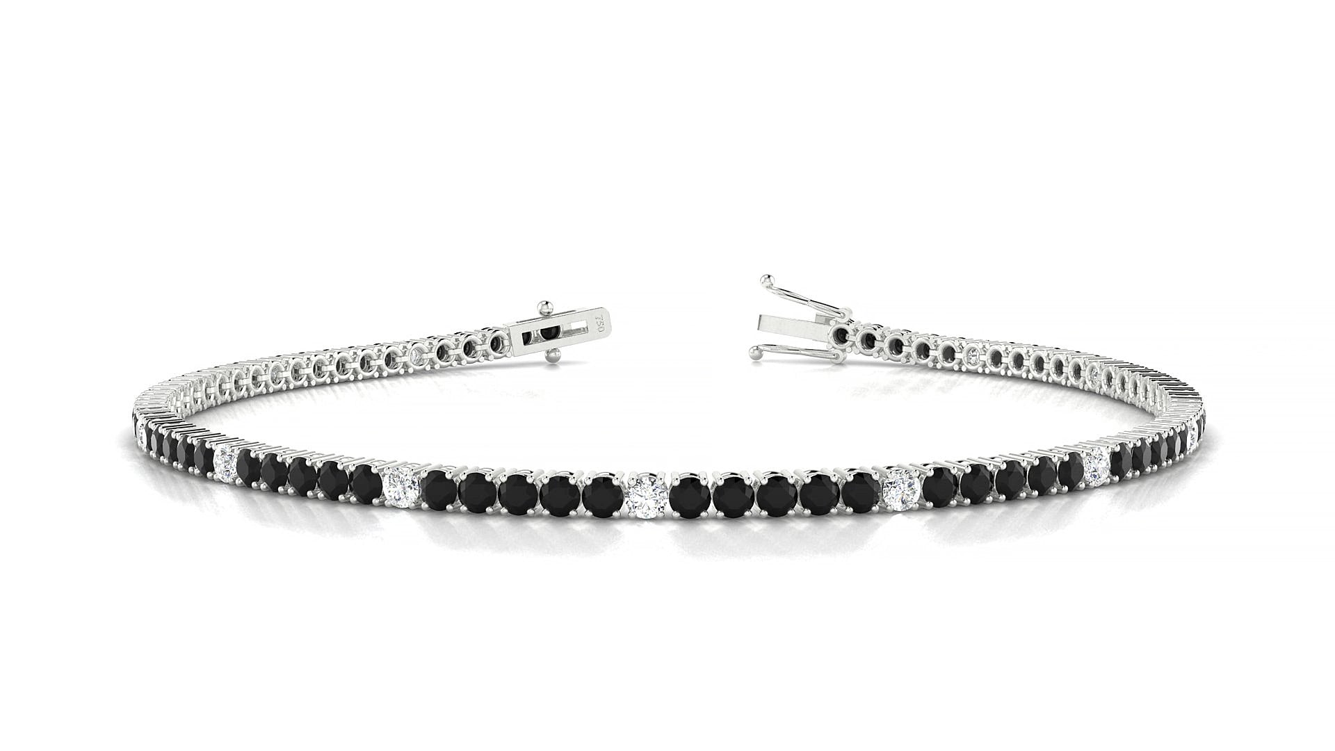 Capri 5-1 | 18k White Gold 2 mm Round Natural Black Diamond & Diamond 15 cm Tennis Bracelet