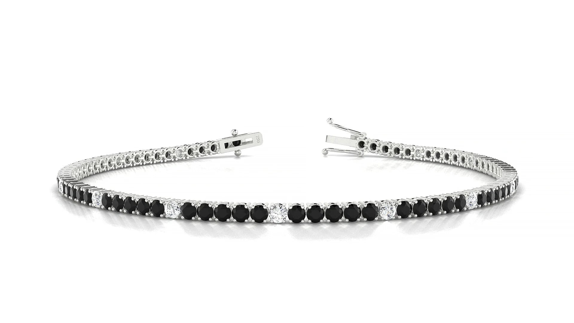 Capri 5-1 | 18k White Gold 2 mm Round Natural Black Diamond & Diamond Tennis Bracelet