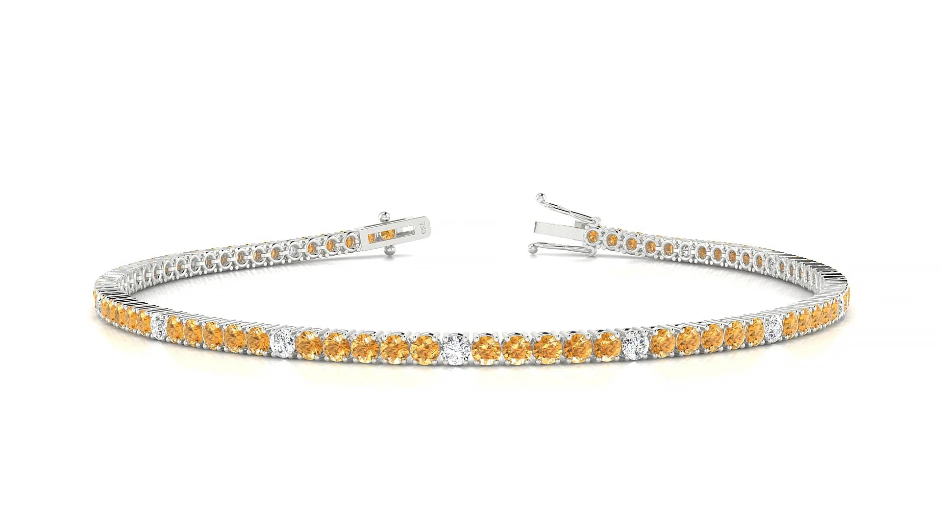 Capri 5-1 | 18k White Gold 2 mm Round Natural Citrine & Diamond Tennis Bracelet
