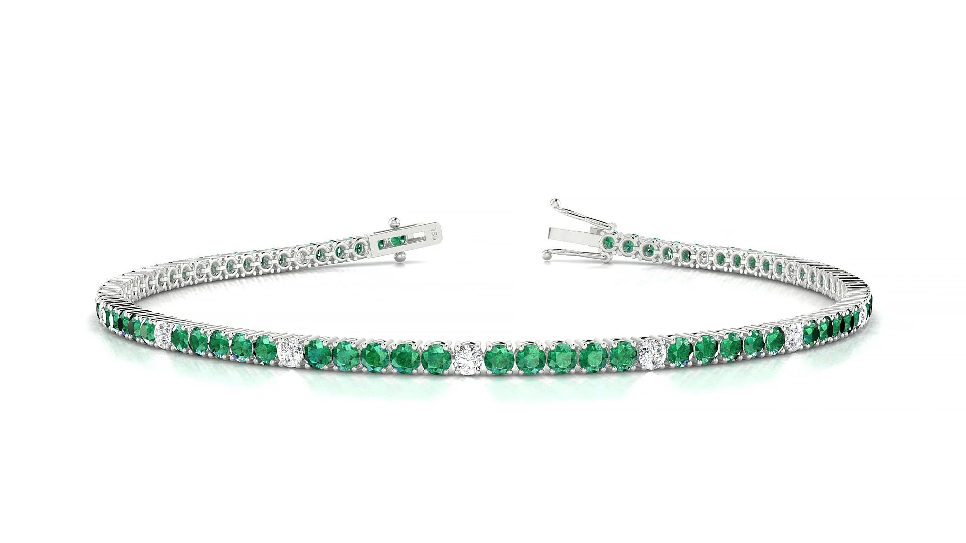 Capri 5-1 | 18k White Gold 2 mm Round Natural Emerald & Diamond Tennis Bracelet