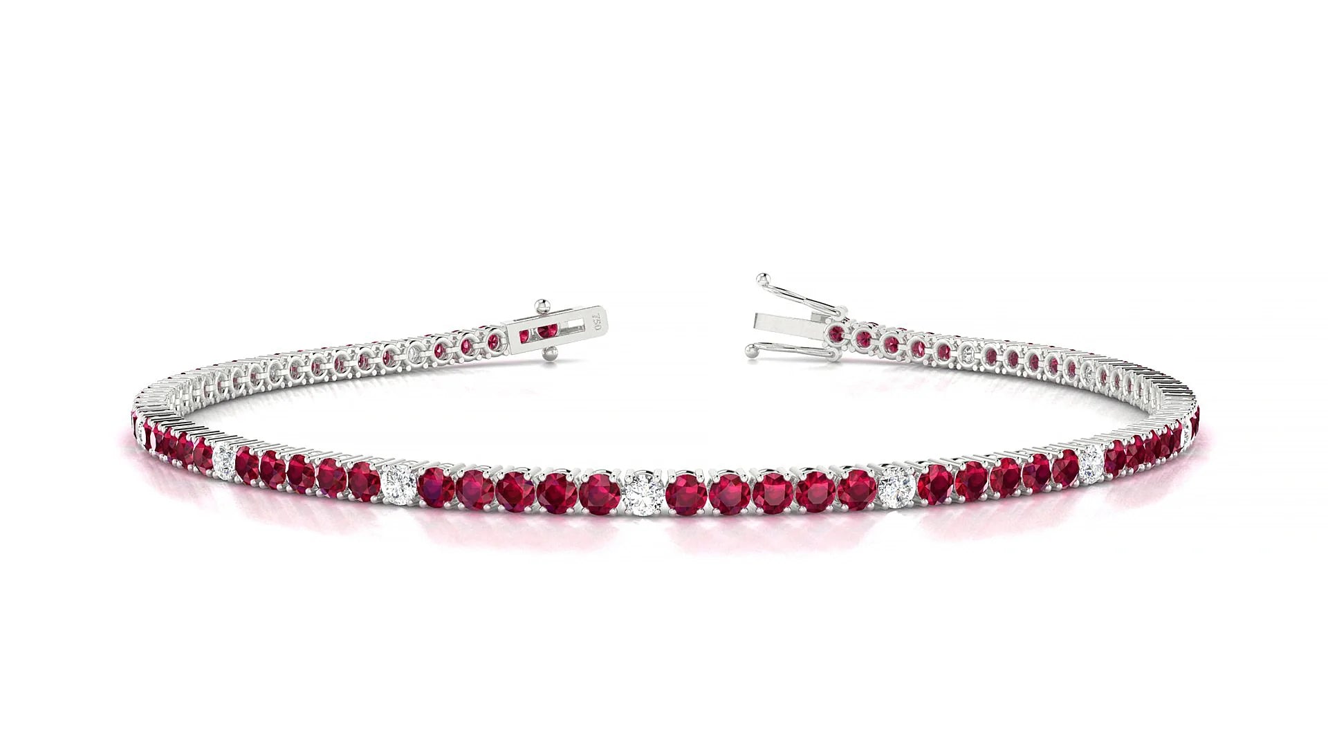 Capri 5-1 | 18k White Gold 2 mm Round Natural Ruby & Diamond Tennis Bracelet