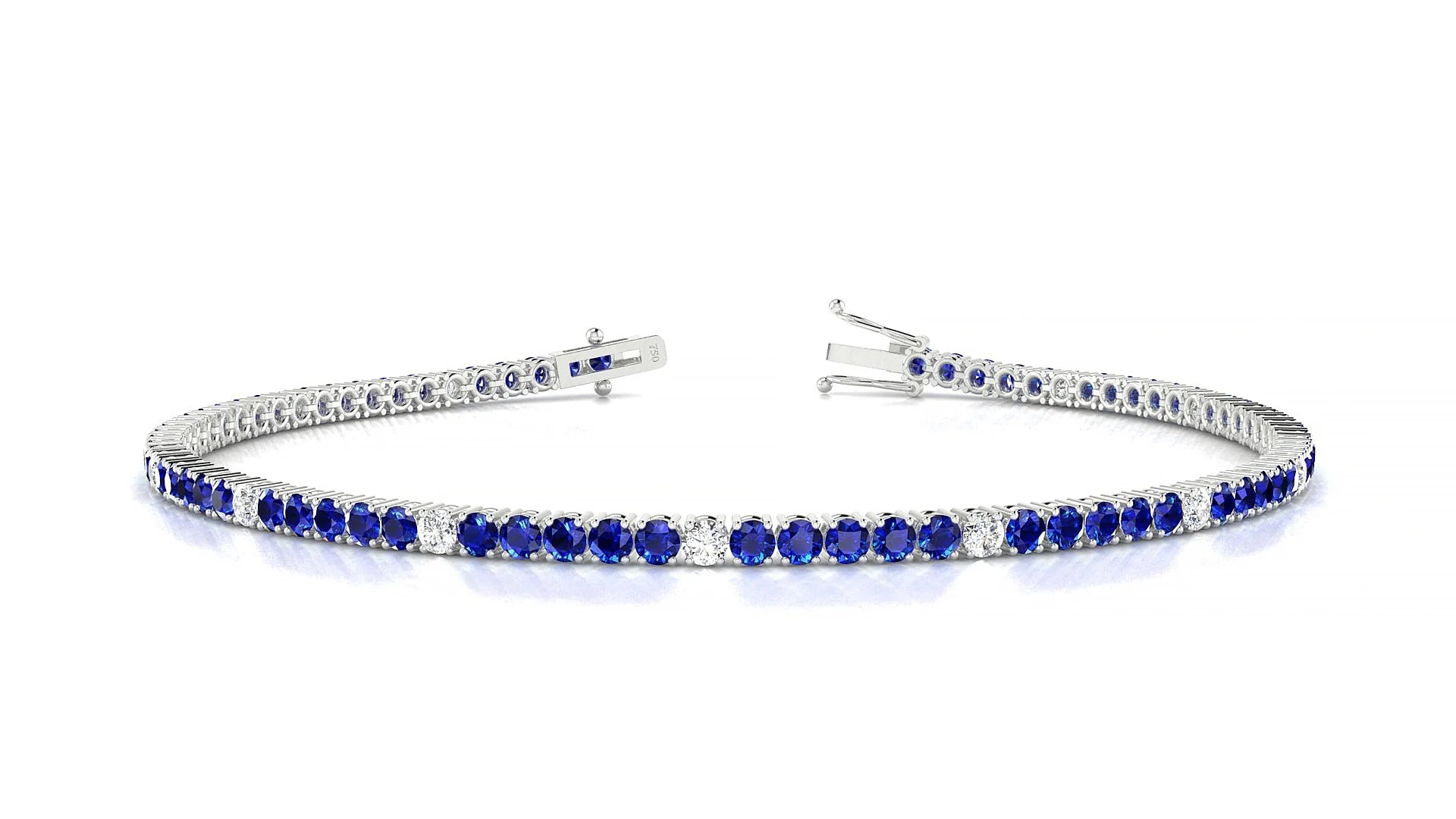 Capri 5-1 | 18k White Gold 2 mm Round Natural Sapphire & Diamond Tennis Bracelet