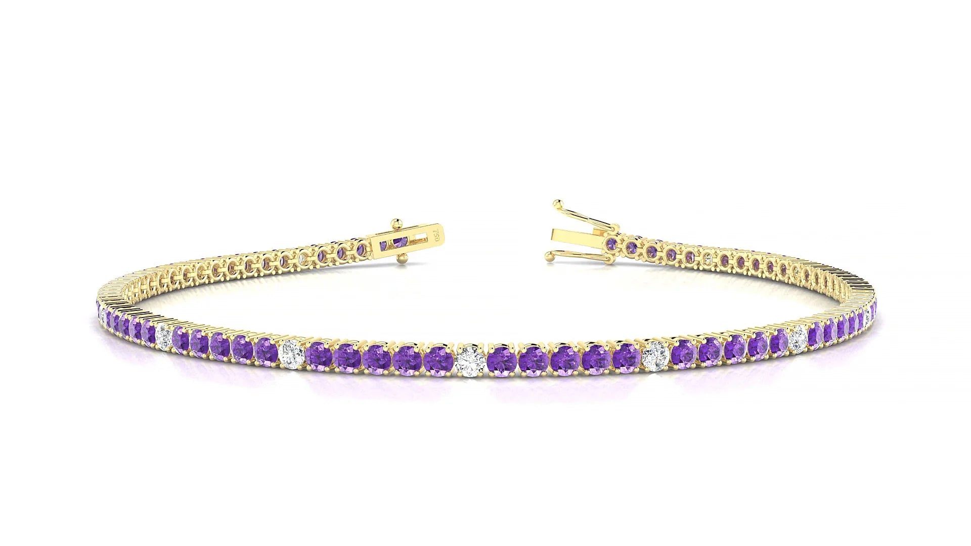 Capri 5-1 | 18k Yellow Gold 2 mm Round Natural Amethyst & Diamond Tennis Bracelet