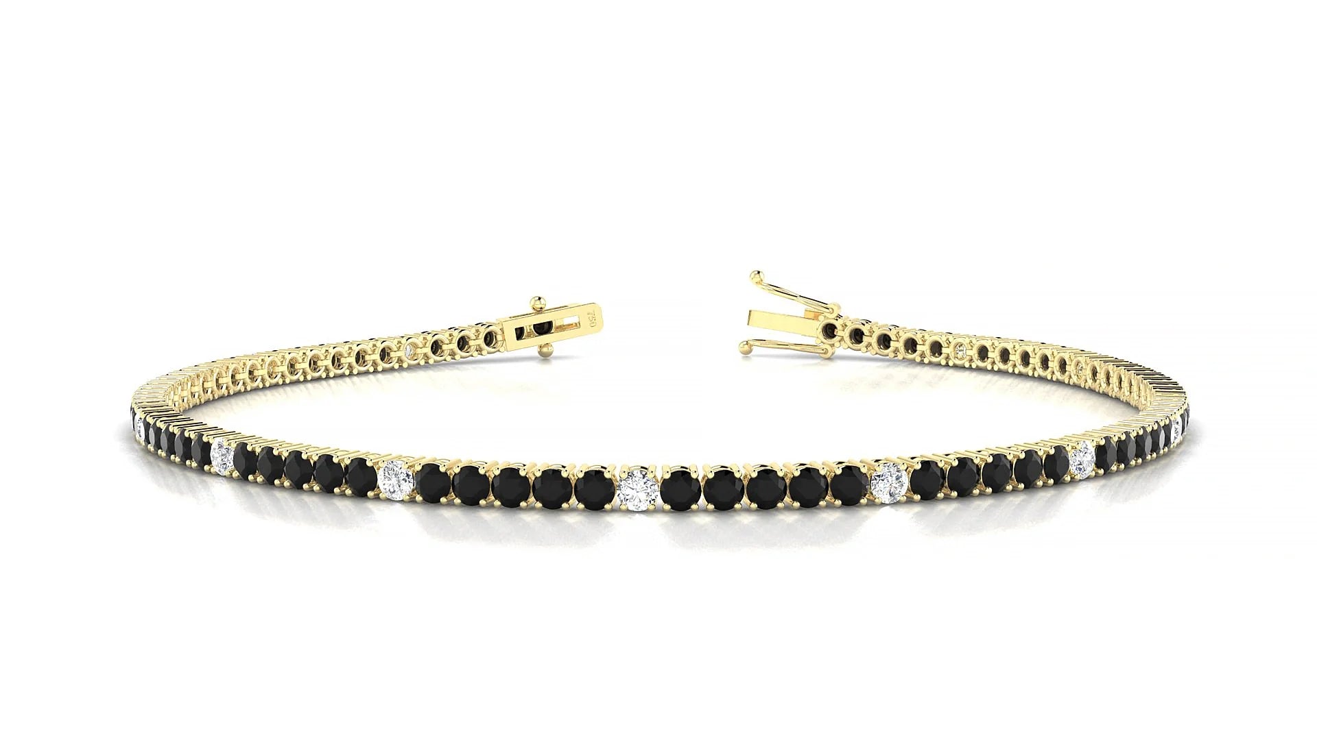 Capri 5-1 | 18k Yellow Gold 2 mm Round Natural Black Diamond & Diamond Tennis Bracelet