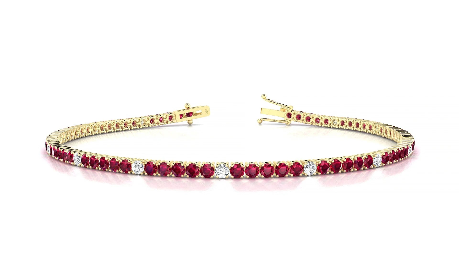 Capri 5-1 | 18k Yellow Gold 2 mm Round Natural Ruby & Diamond Tennis Bracelet