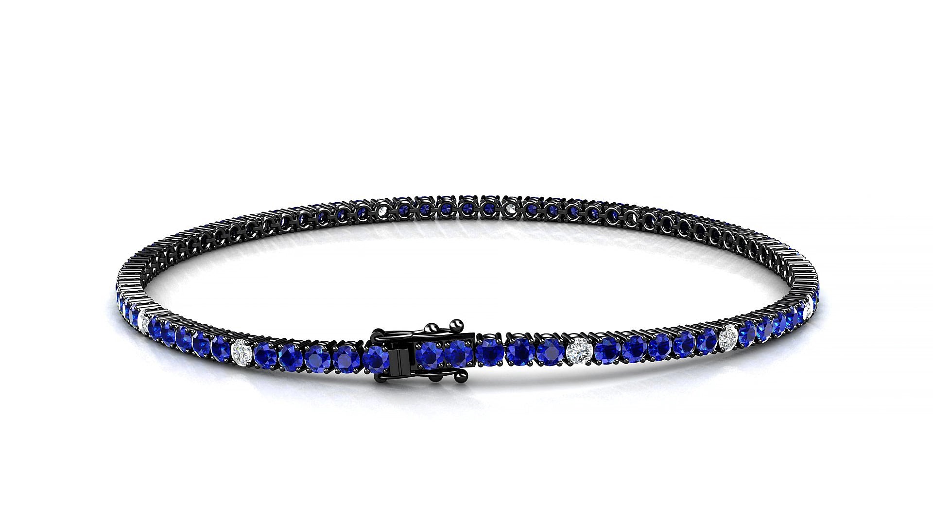 Capri 5-1 | 18k Black Gold 2 mm Round Natural Sapphire & Diamond 15 cm Tennis Bracelet
