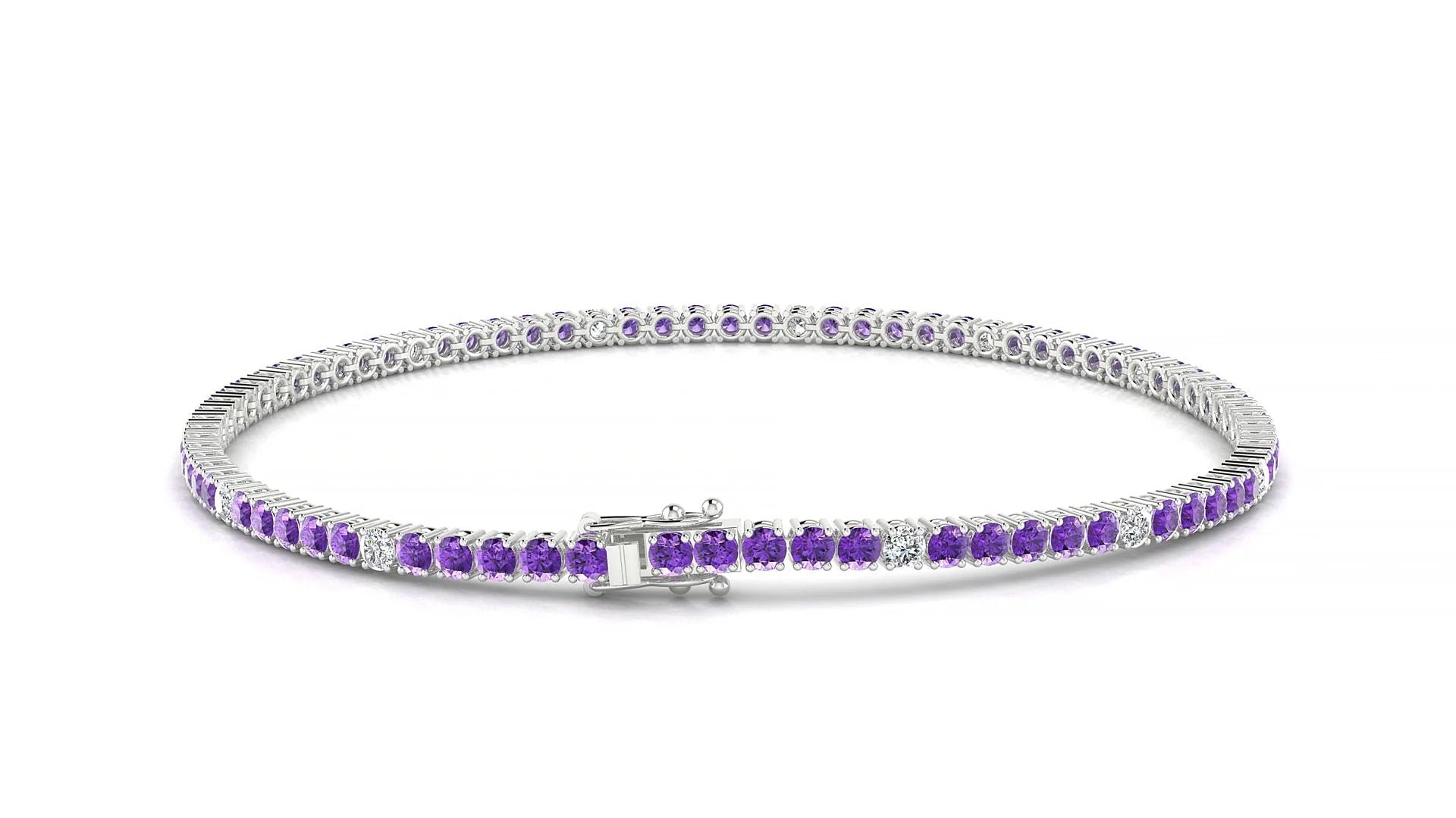 Capri 5-1 | 18k White Gold 2 mm Round Natural Amethyst & Diamond Tennis Bracelet