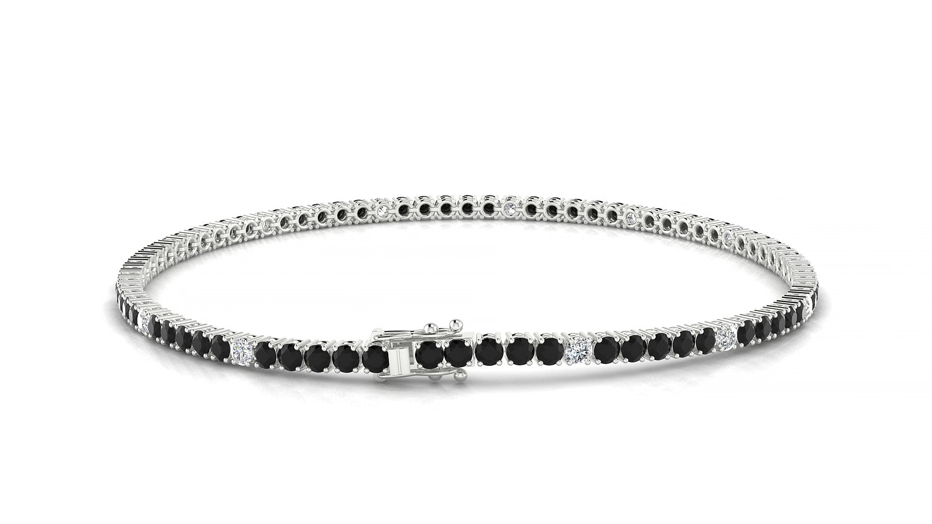 Capri 5-1 | 18k White Gold 2 mm Round Natural Black Diamond & Diamond 15 cm Tennis Bracelet
