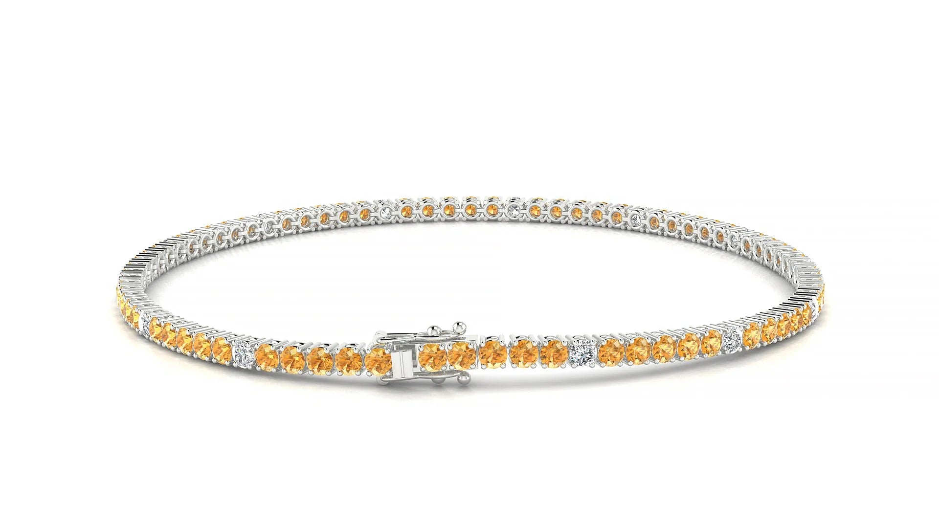 Capri 5-1 | 18k White Gold 2 mm Round Natural Citrine & Diamond Tennis Bracelet