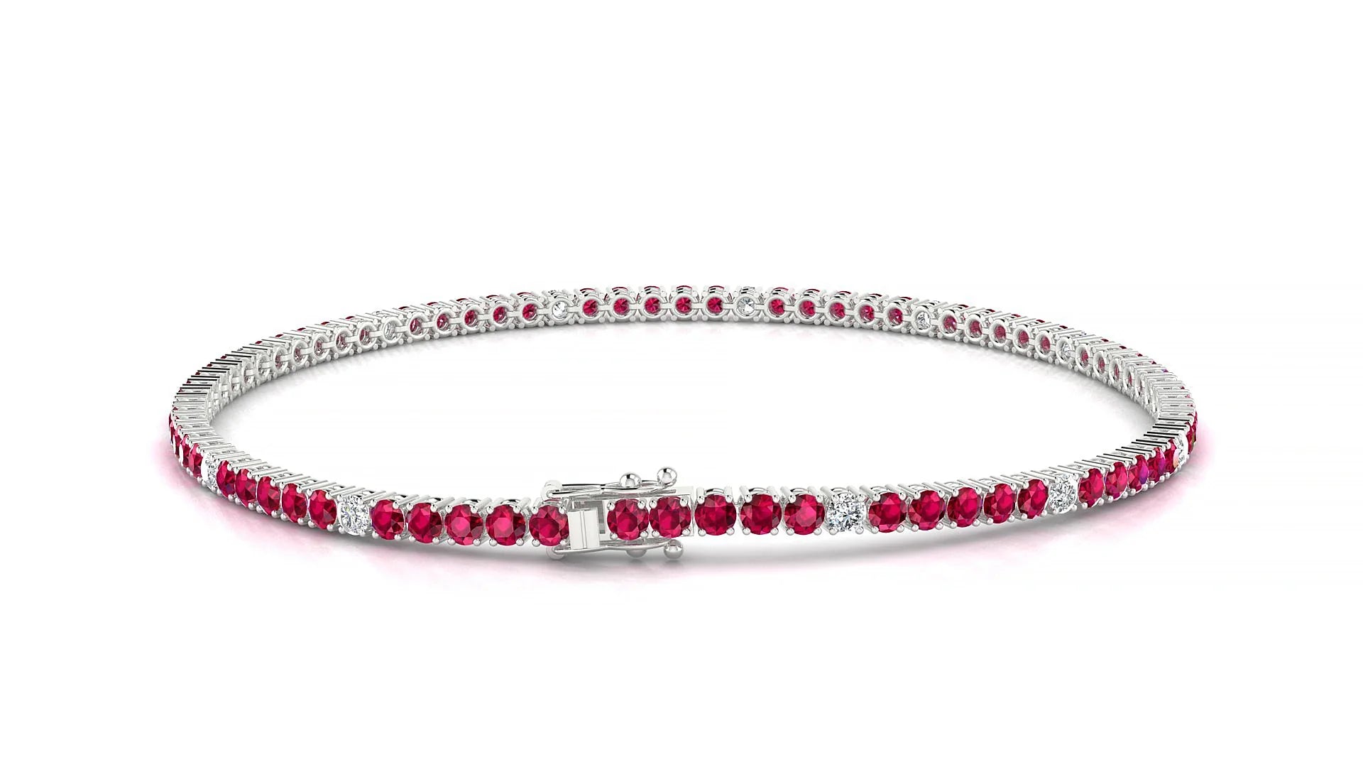 Capri 5-1 | 18k White Gold 2 mm Round Natural Ruby & Diamond Tennis Bracelet