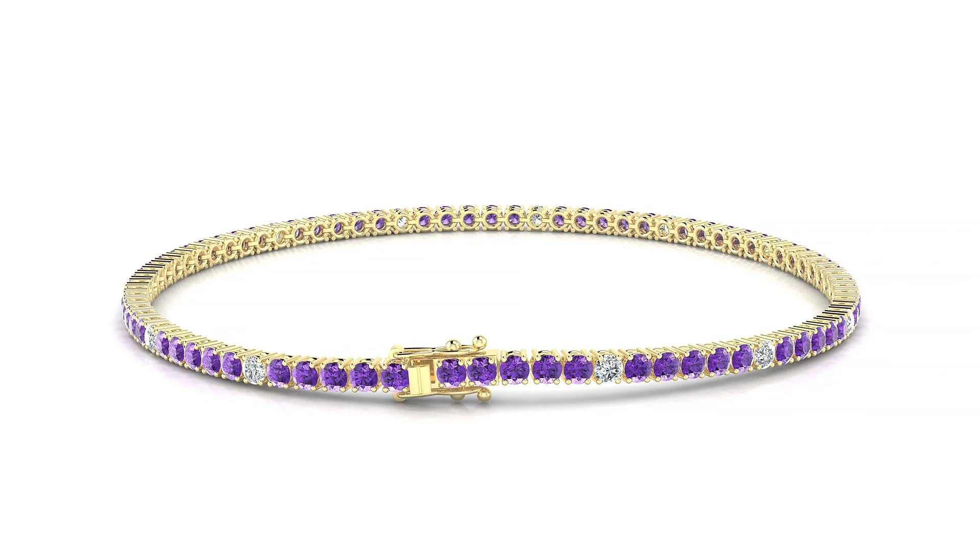 Capri 5-1 | 18k Yellow Gold 2 mm Round Natural Amethyst & Diamond Tennis Bracelet
