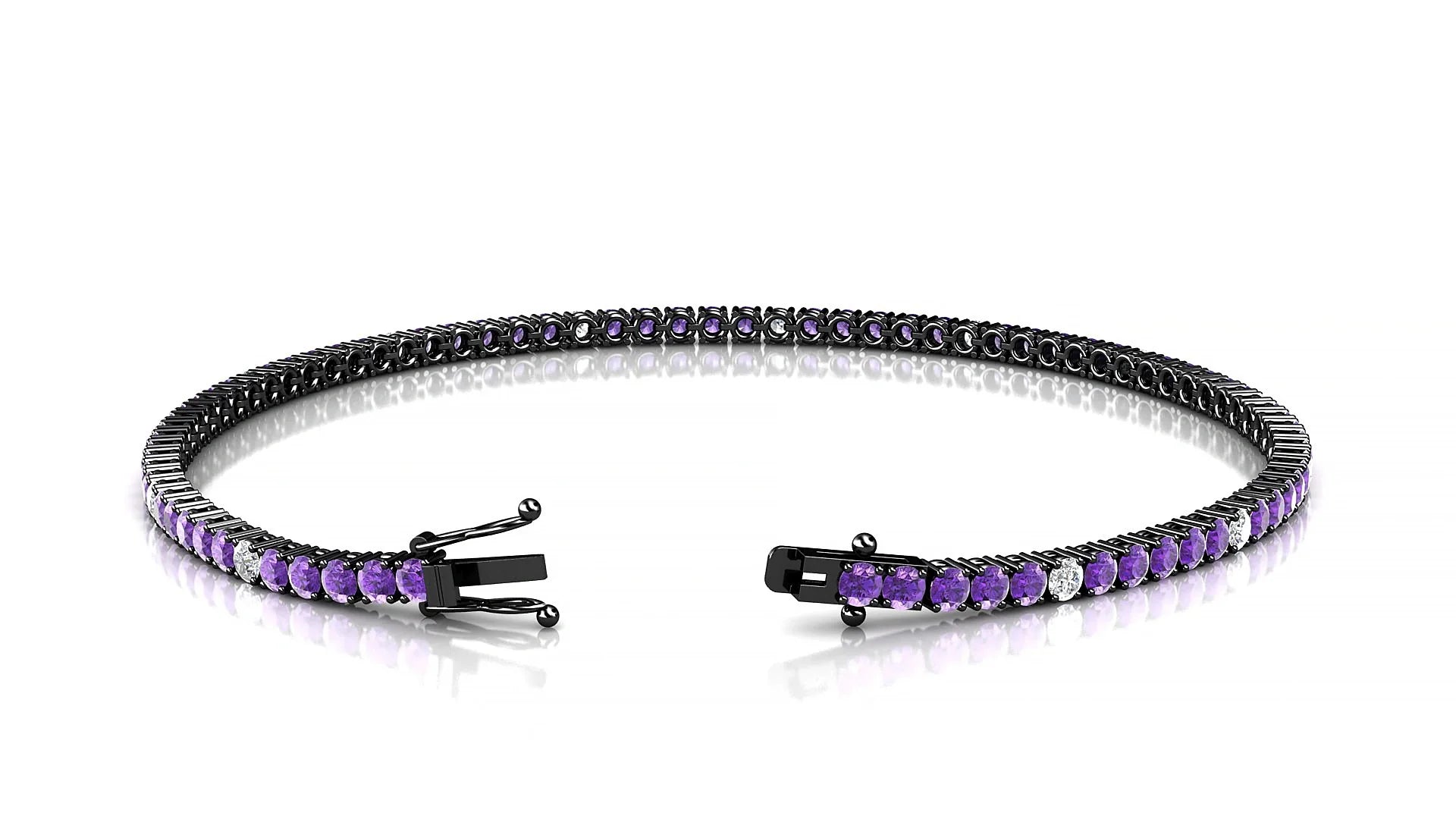 Capri 5-1 | 18k Black Gold 2 mm Round Natural Amethyst & Diamond Tennis Bracelet