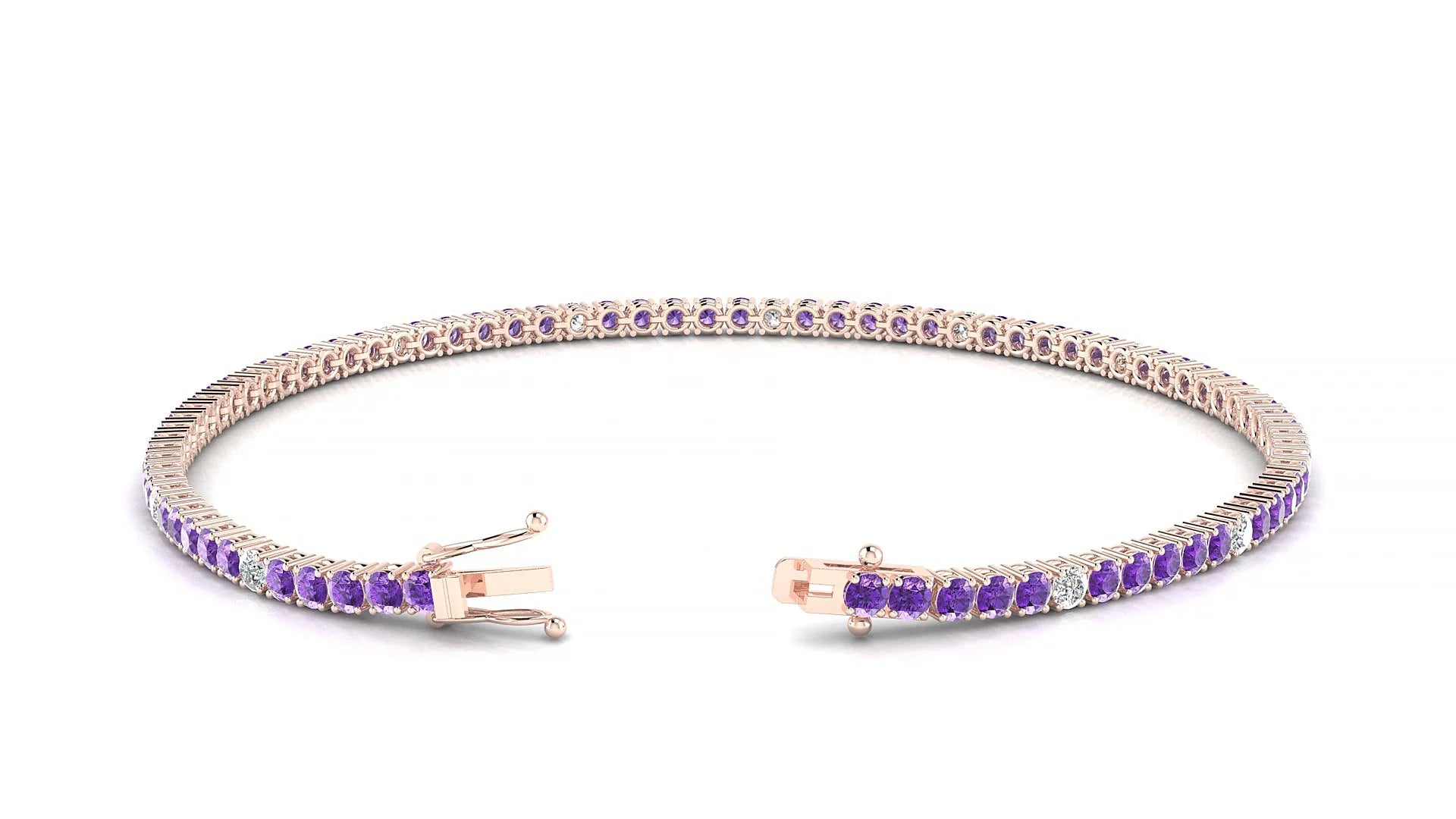 Capri 5-1 | 18k Rose Gold 2 mm Round Natural Amethyst & Diamond Tennis Bracelet