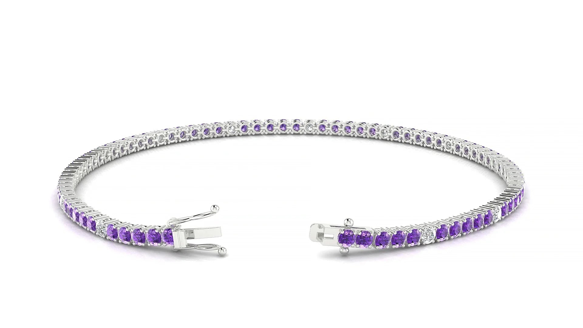 Capri 5-1 | 18k White Gold 2 mm Round Natural Amethyst & Diamond Tennis Bracelet