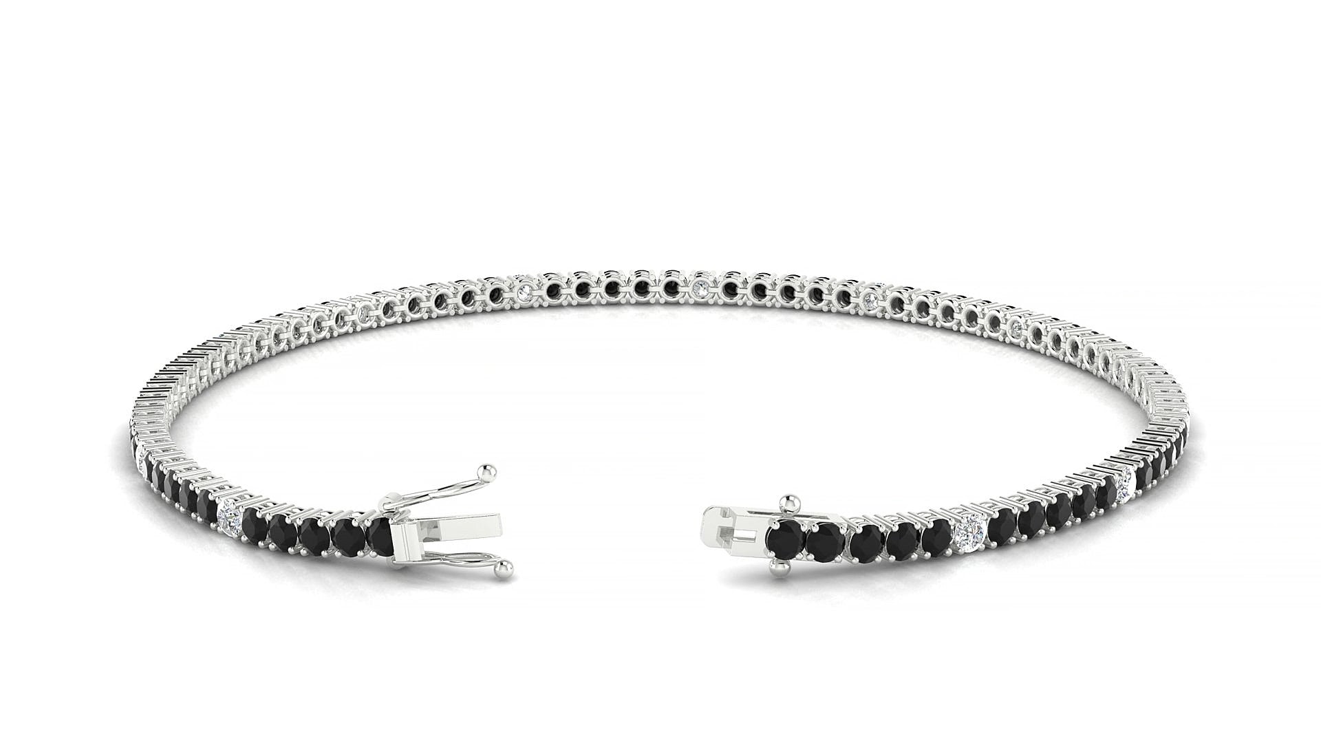 Capri 5-1 | 18k White Gold 2 mm Round Natural Black Diamond & Diamond 15 cm Tennis Bracelet