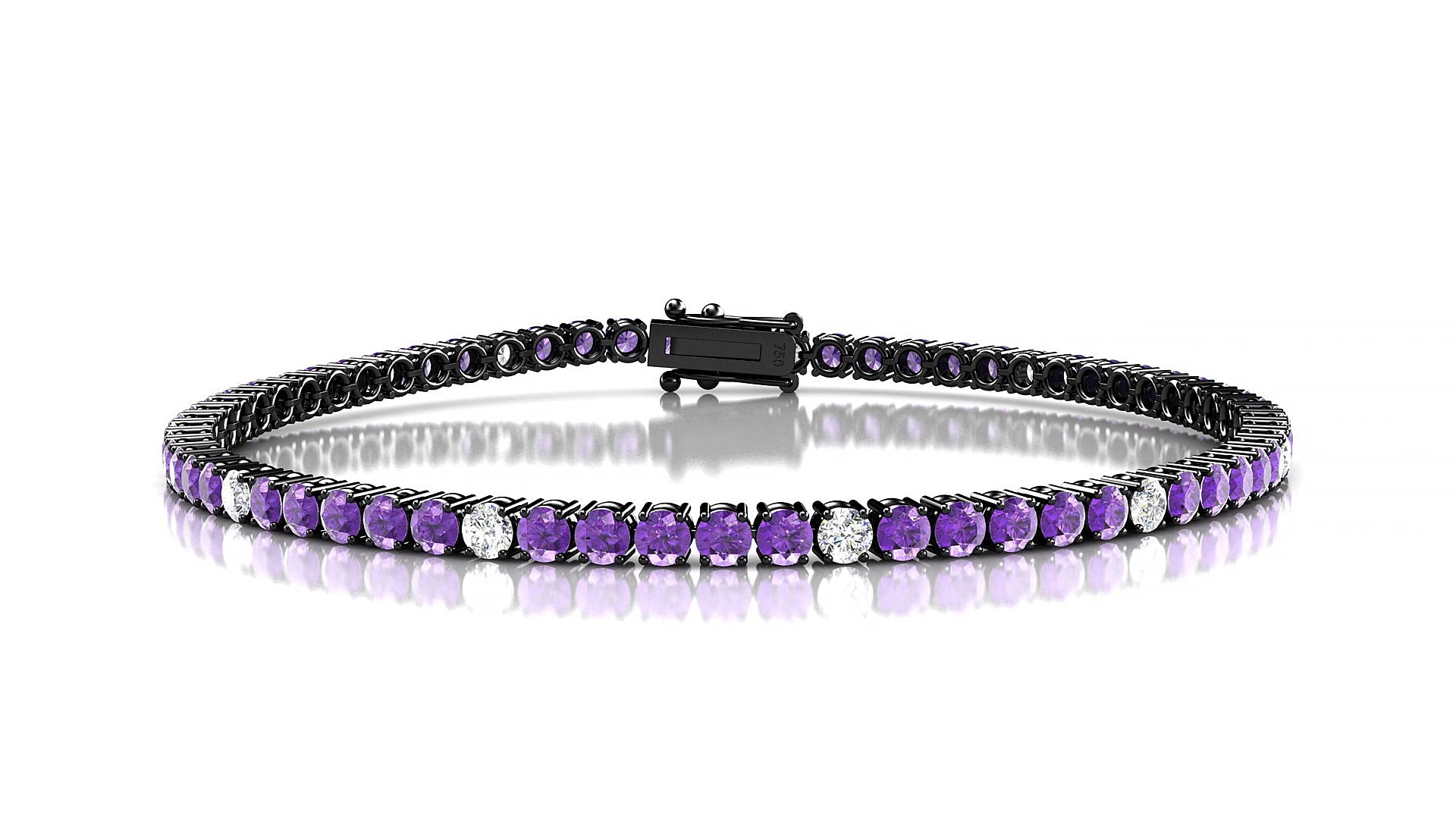Capri 5-1 | 18k Black Gold 2.5 mm Round Natural Amethyst & Diamond 15 cm Tennis Bracelet