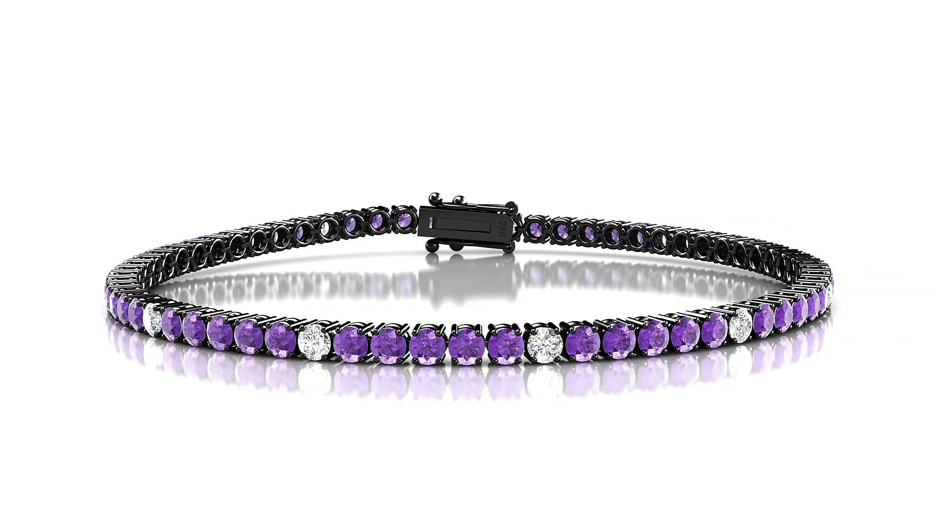 Capri 5-1 | 18k Black Gold 2.5 mm Round Natural Amethyst & Diamond Tennis Bracelet