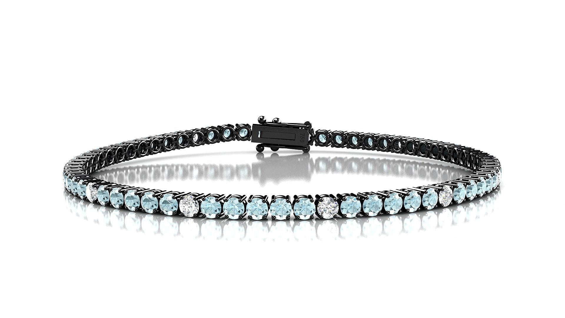 Capri 5-1 | 18k Black Gold 2.5 mm Round Natural Aquamarine & Diamond 15 cm Tennis Bracelet