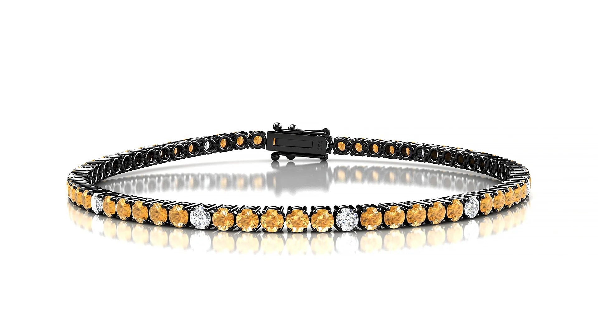 Capri 5-1 | 18k Black Gold 2.5 mm Round Natural Citrine & Diamond Tennis Bracelet