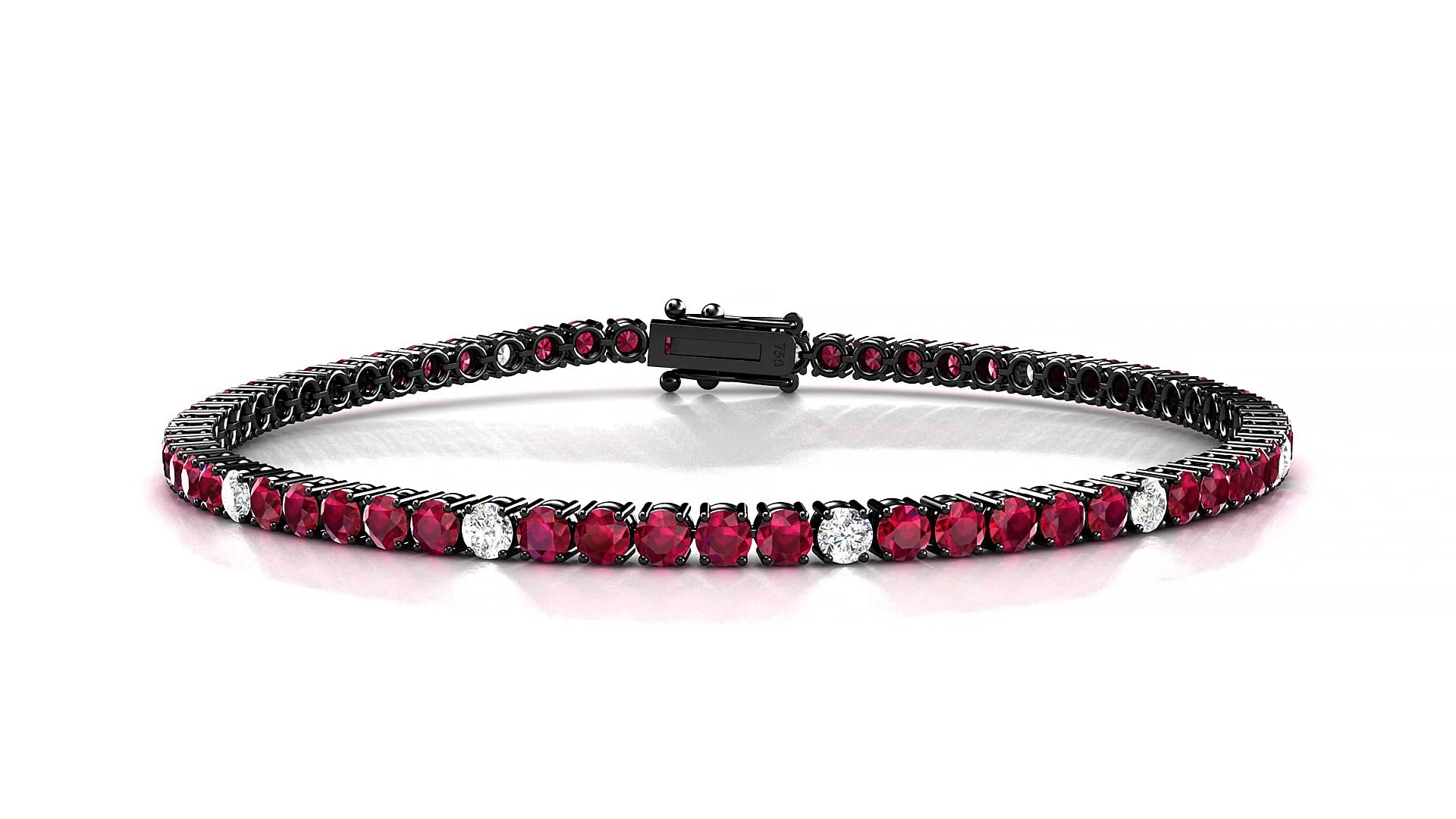 Capri 5-1 | 18k Black Gold 2.5 mm Round Natural Ruby & Diamond Tennis Bracelet