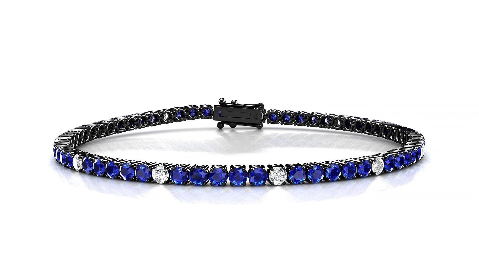 Capri 5-1 | 18k Black Gold 2.5 mm Round Natural Sapphire & Diamond 15 cm Tennis Bracelet