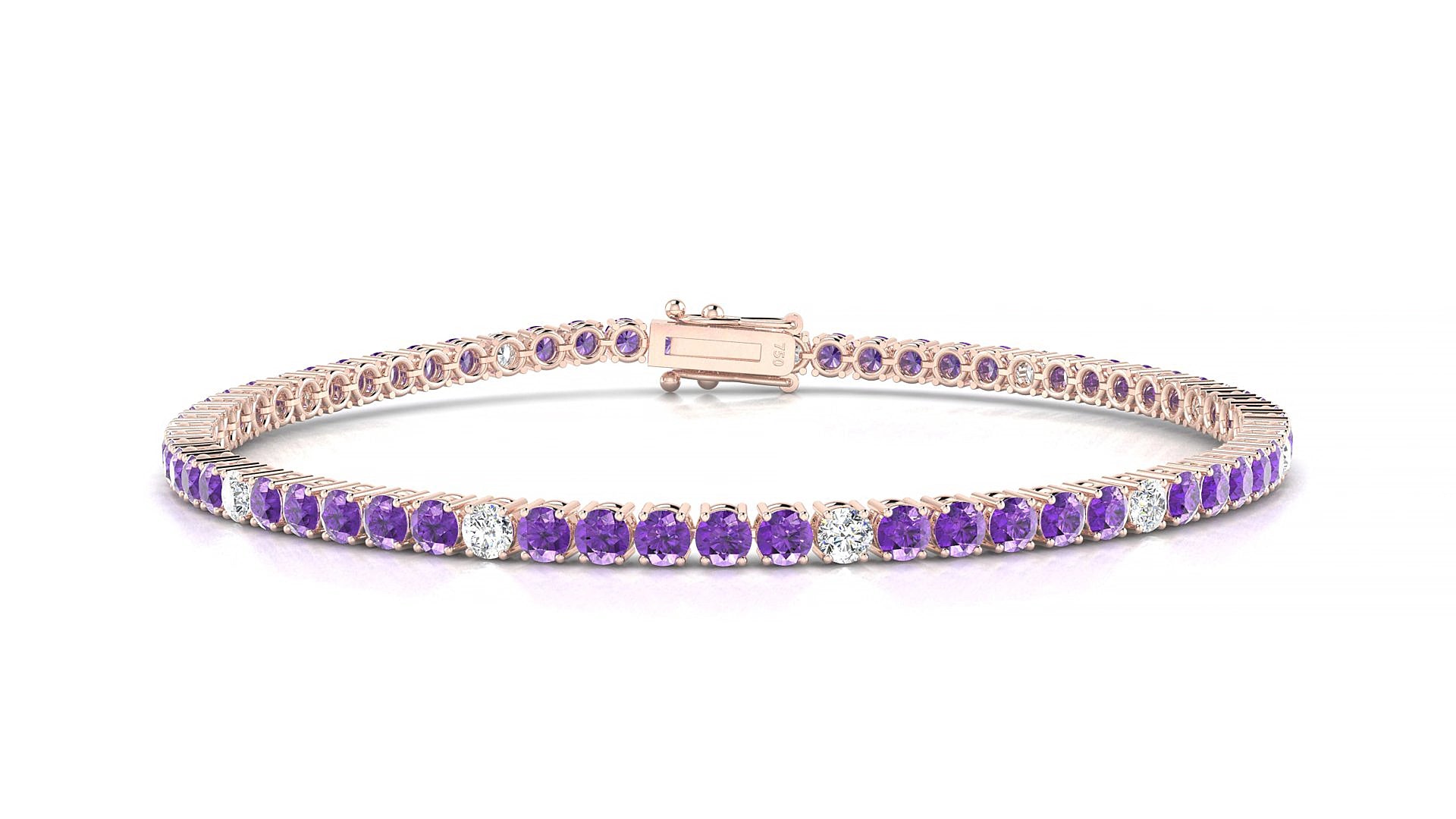 Capri 5-1 | 18k Rose Gold 2.5 mm Round Natural Amethyst & Diamond 15 cm Tennis Bracelet