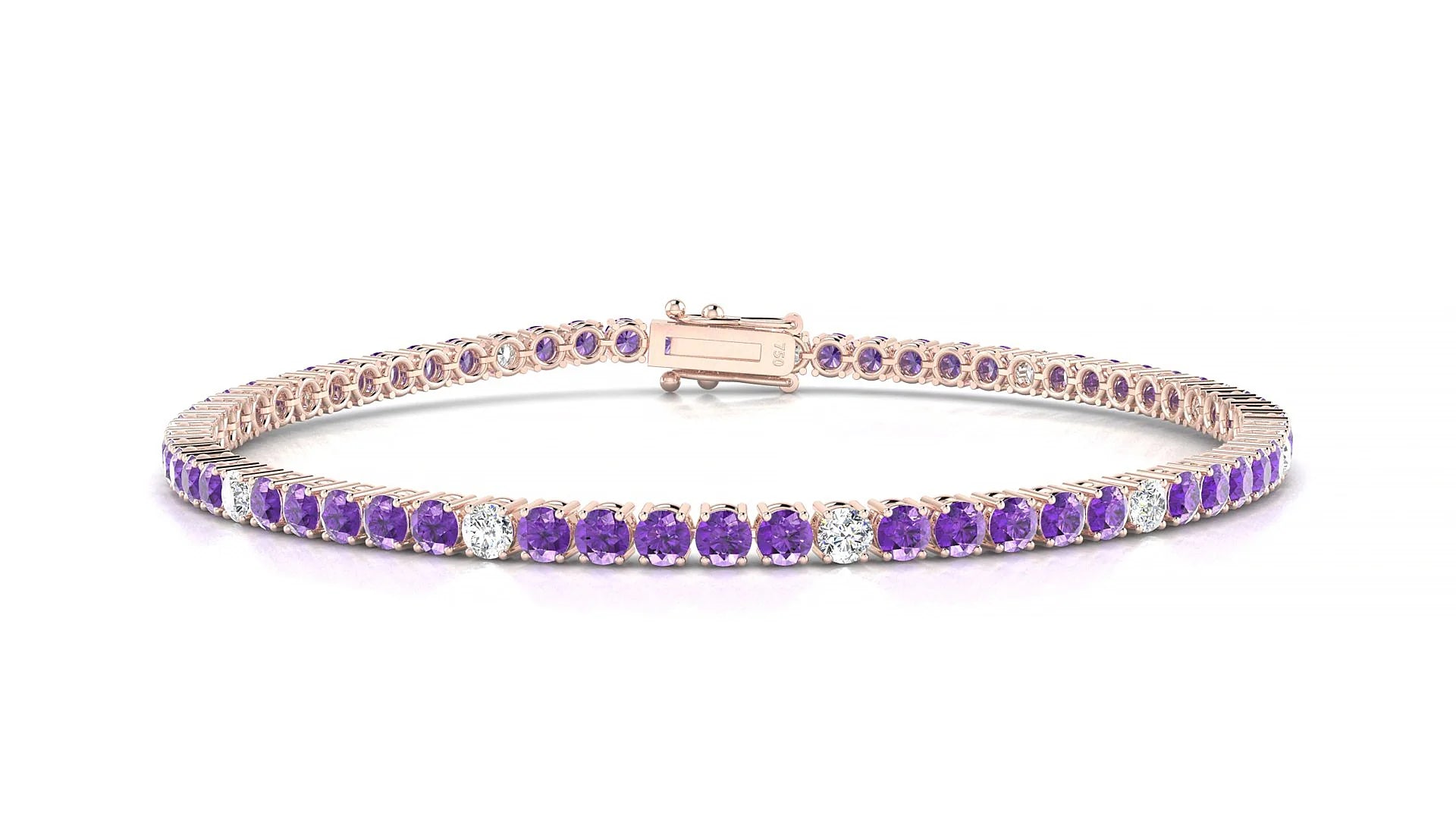 Capri 5-1 | 18k Rose Gold 2.5 mm Round Natural Amethyst & Diamond Tennis Bracelet