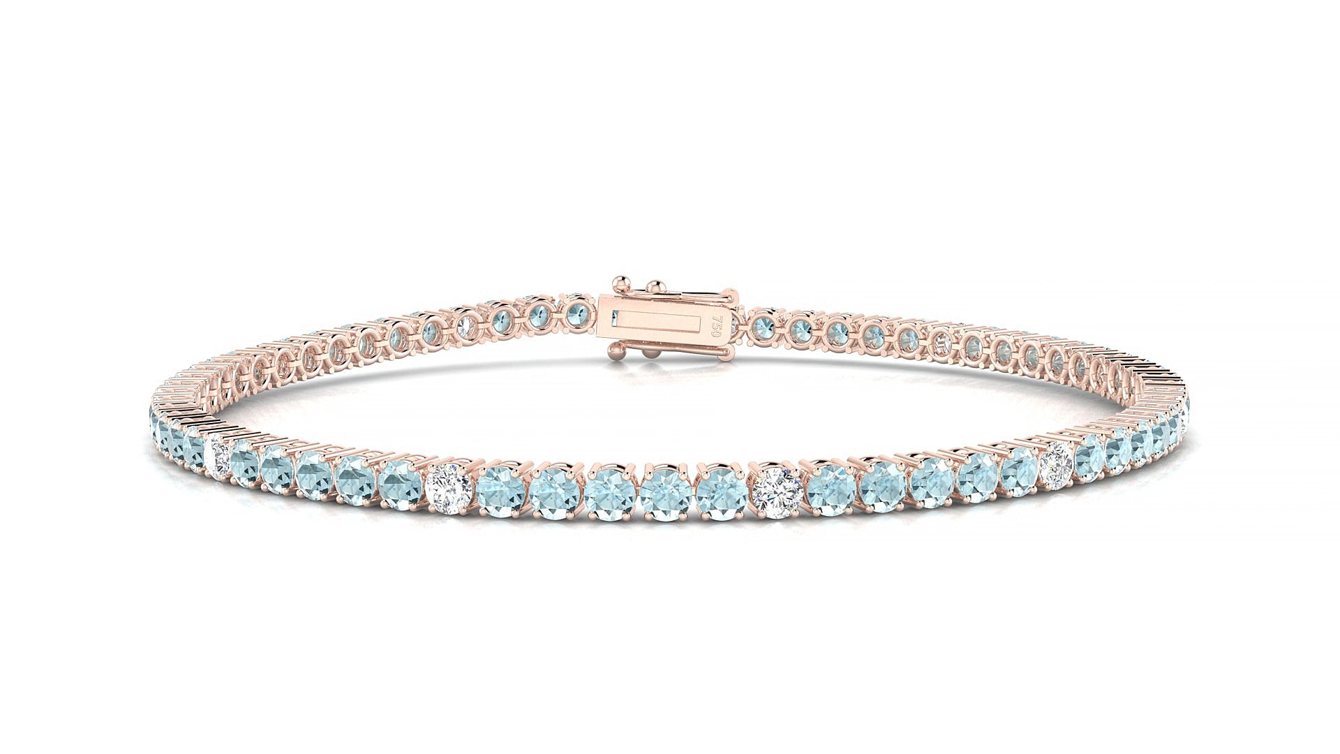 Capri 5-1 | 18k Rose Gold 2.5 mm Round Natural Aquamarine & Diamond 15 cm Tennis Bracelet