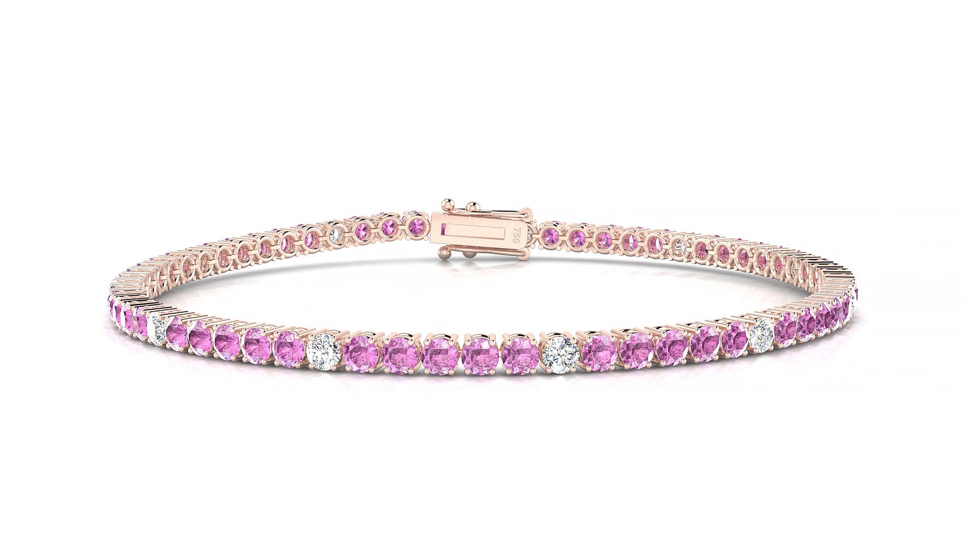 Capri 5-1 | 18k Rose Gold 2.5 mm Round Natural Pink Sapphire & Diamond 15 cm Tennis Bracelet