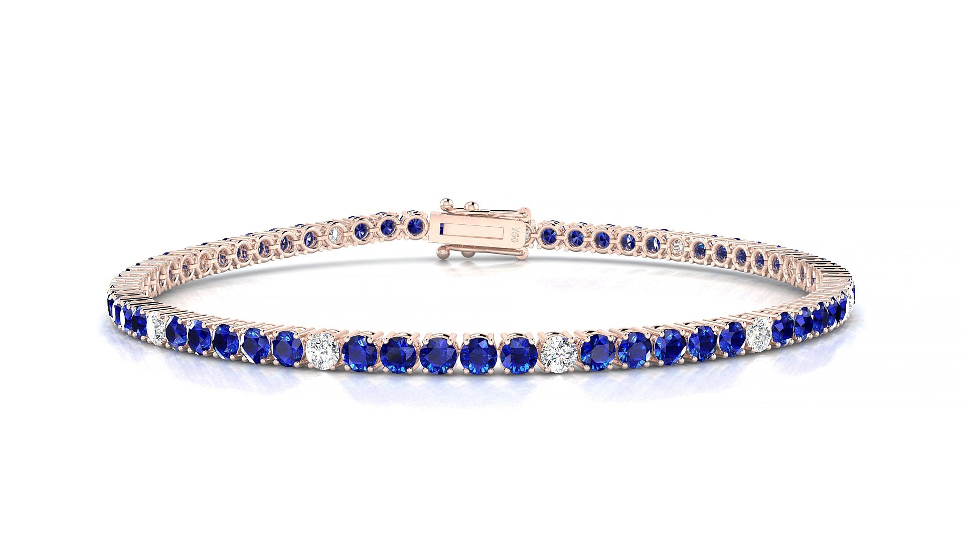 Capri 5-1 | 18k Rose Gold 2.5 mm Round Natural Sapphire & Diamond 15 cm Tennis Bracelet