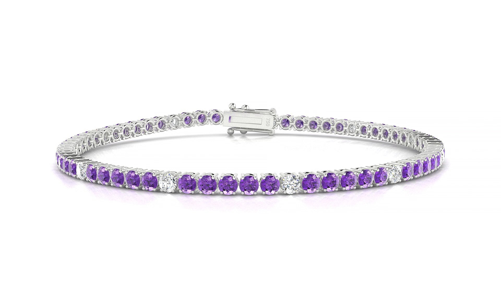 Capri 5-1 | 18k White Gold 2.5 mm Round Natural Amethyst & Diamond 15 cm Tennis Bracelet