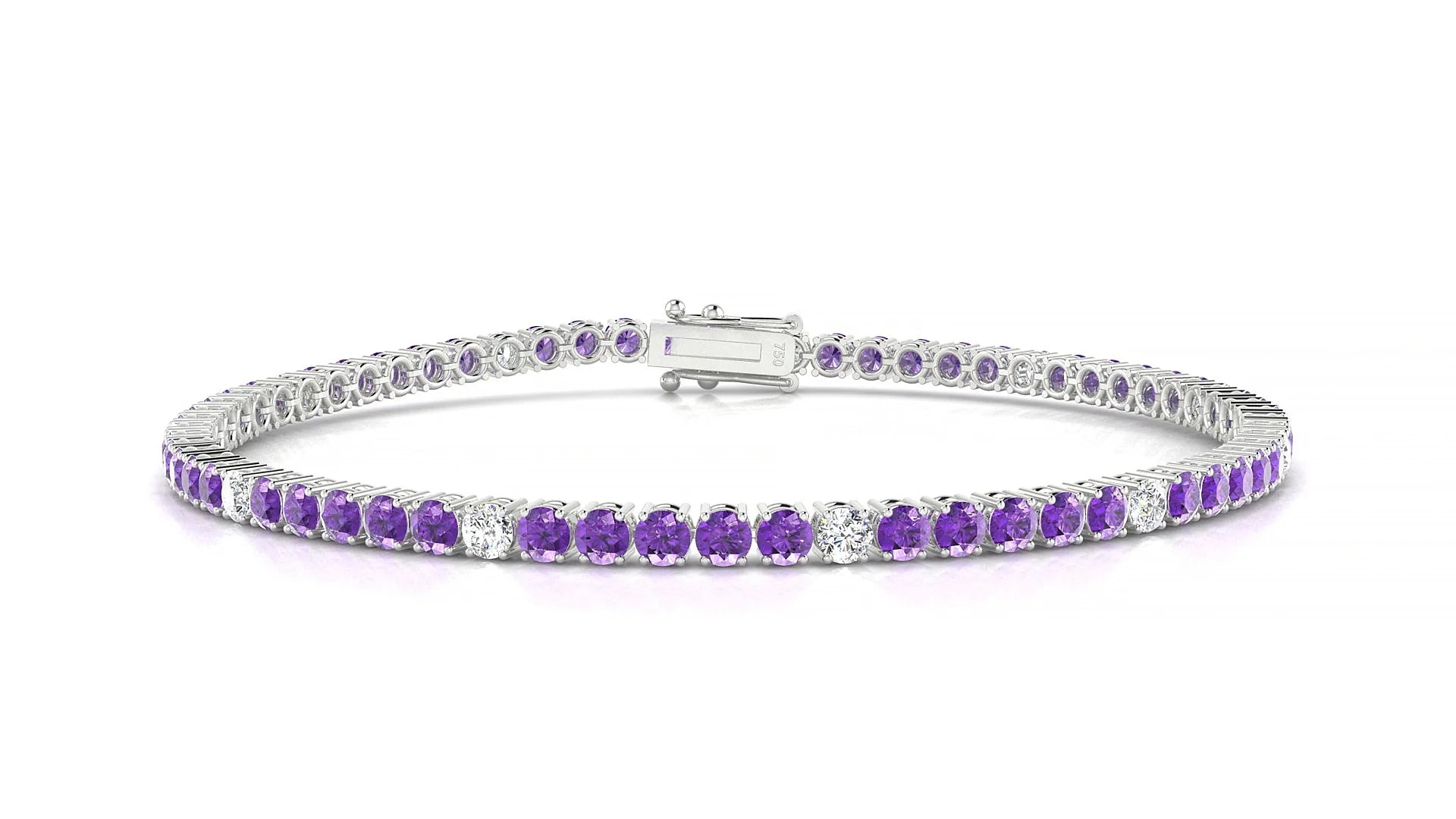 Capri 5-1 | 18k White Gold 2.5 mm Round Natural Amethyst & Diamond Tennis Bracelet