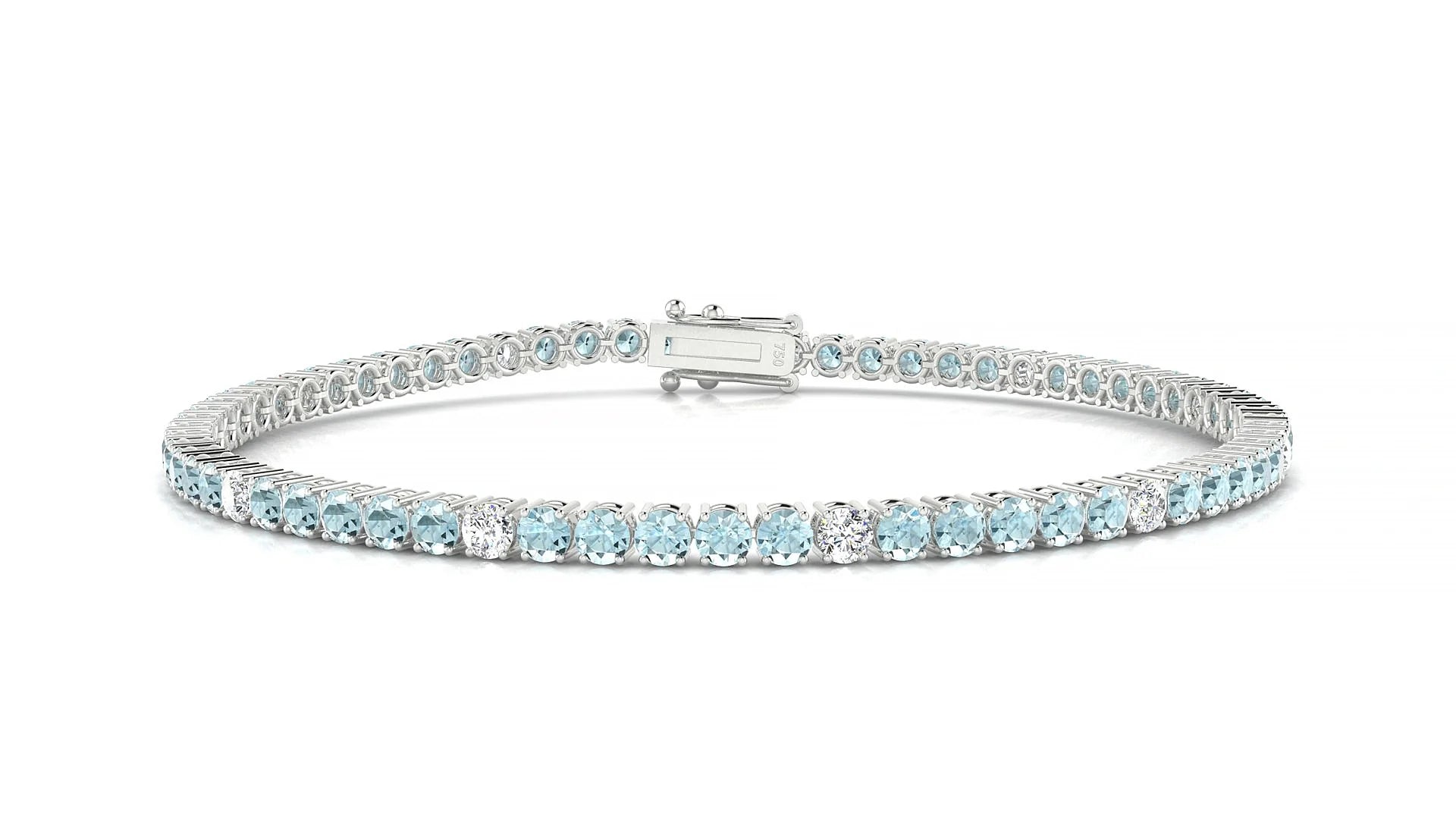Capri 5-1 | 18k White Gold 2.5 mm Round Natural Aquamarine & Diamond Tennis Bracelet