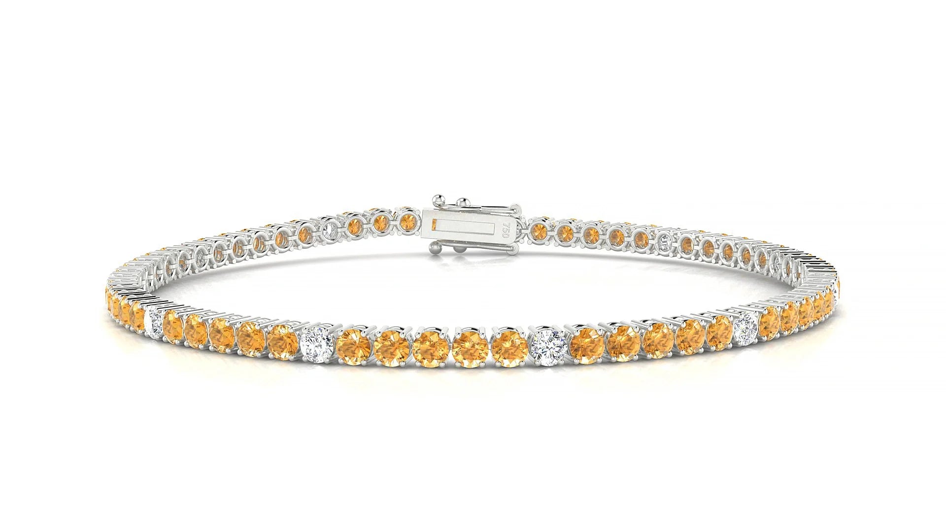 Capri 5-1 | 18k White Gold 2.5 mm Round Natural Citrine & Diamond Tennis Bracelet
