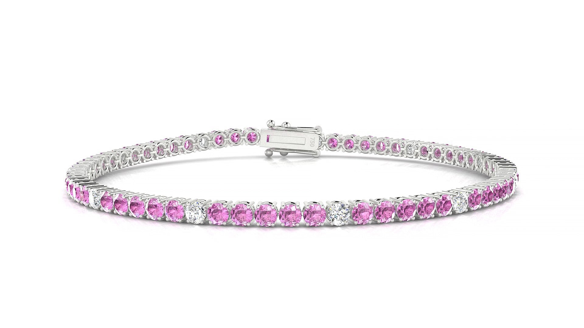 Capri 5-1 | 18k White Gold 2.5 mm Round Natural Pink Sapphire & Diamond 15 cm Tennis Bracelet