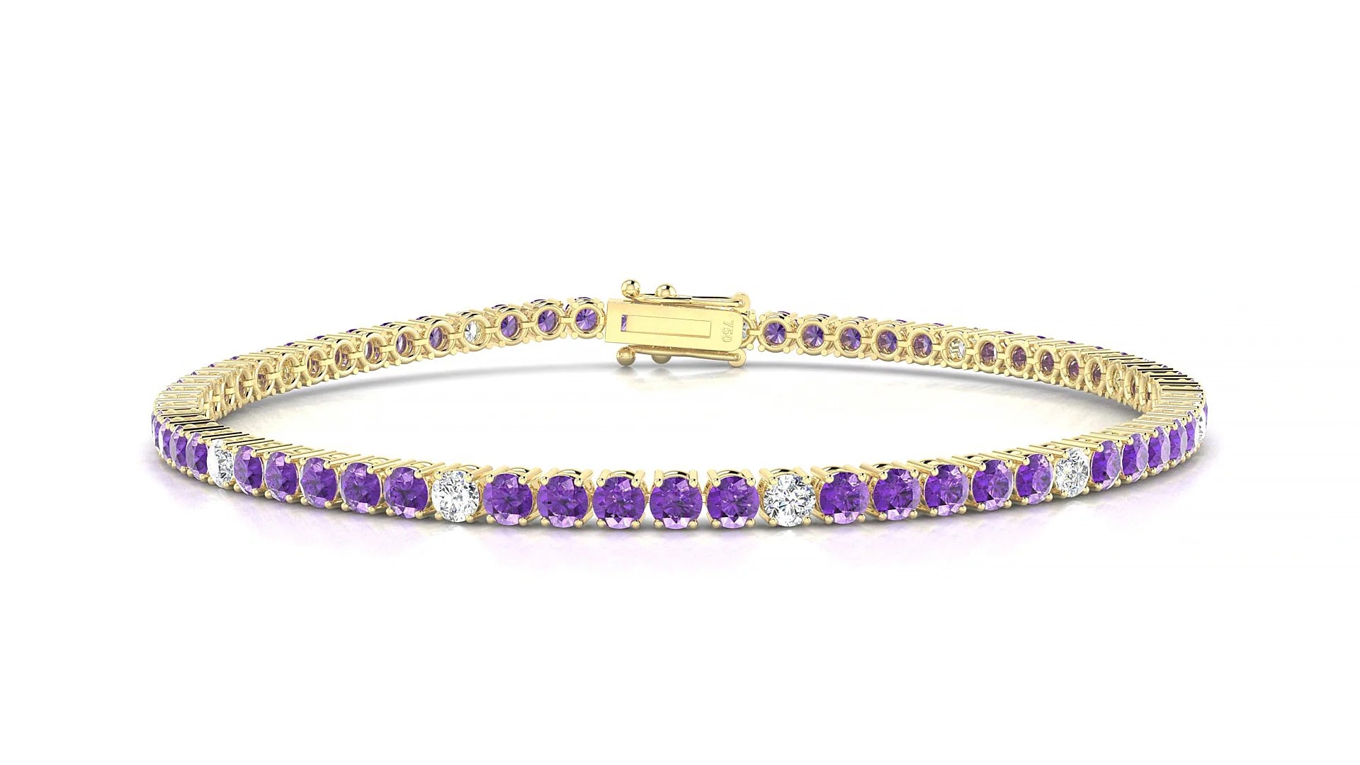 Capri 5-1 | 18k Yellow Gold 2.5 mm Round Natural Amethyst & Diamond Tennis Bracelet