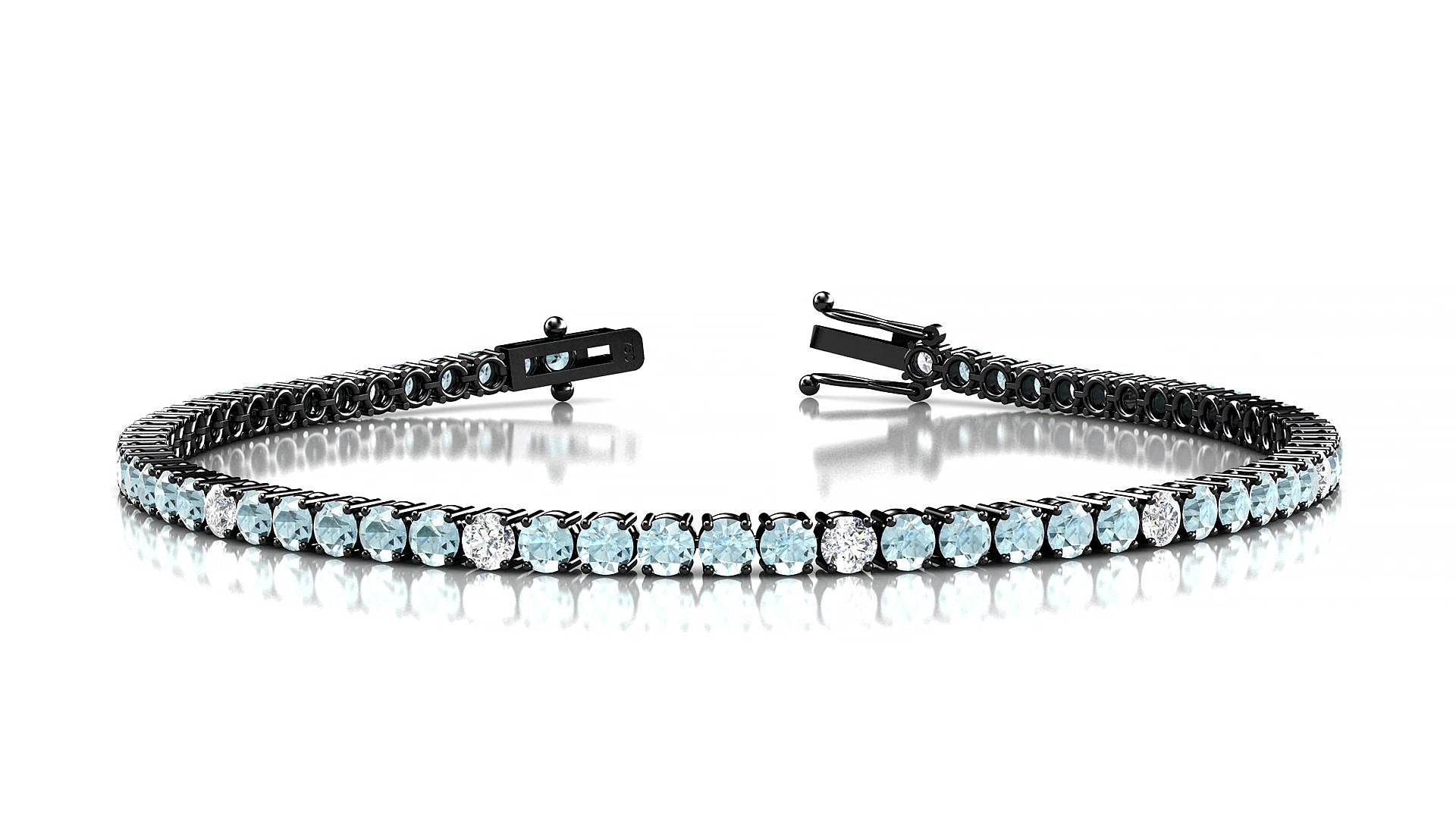 Capri 5-1 | 18k Black Gold 2.5 mm Round Natural Aquamarine & Diamond 18 cm Tennis Bracelet