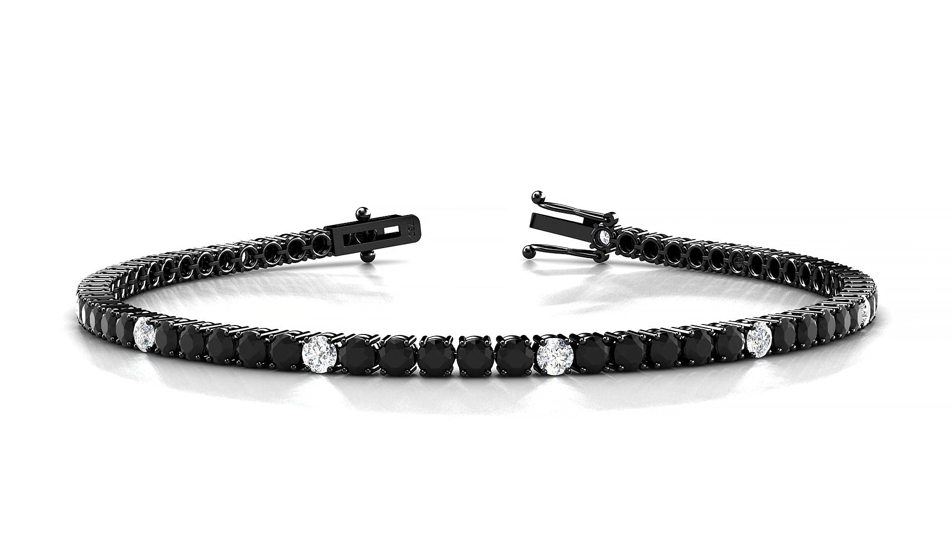Capri 5-1 | 18k Black Gold 2.5 mm Round Natural Black Diamond & Diamond 15 cm Tennis Bracelet