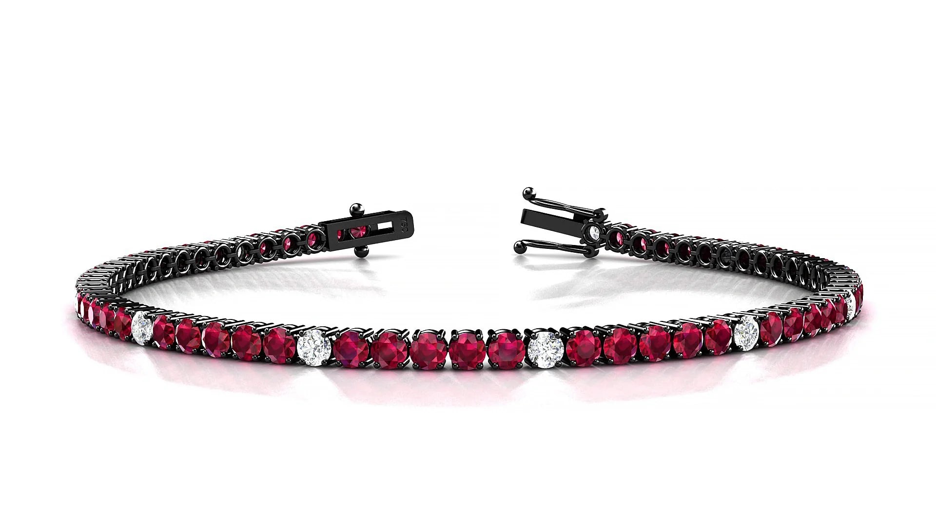 Capri 5-1 | 18k Black Gold 2.5 mm Round Natural Ruby & Diamond Tennis Bracelet