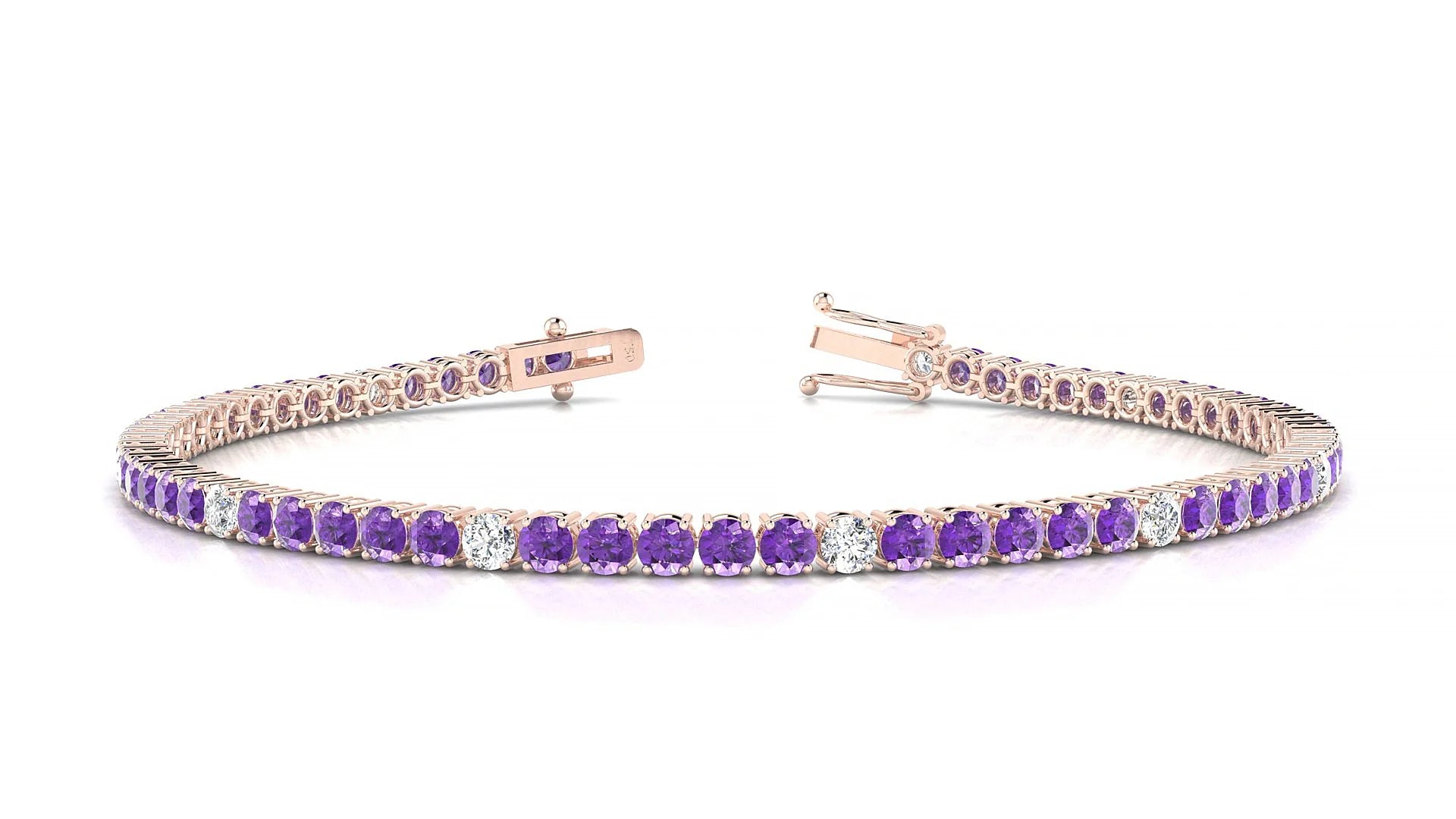 Capri 5-1 | 18k Rose Gold 2.5 mm Round Natural Amethyst & Diamond Tennis Bracelet