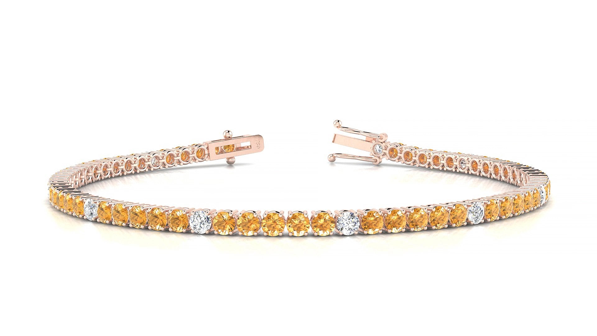 Capri 5-1 | 18k Rose Gold 2.5 mm Round Natural Citrine & Diamond 15 cm Tennis Bracelet