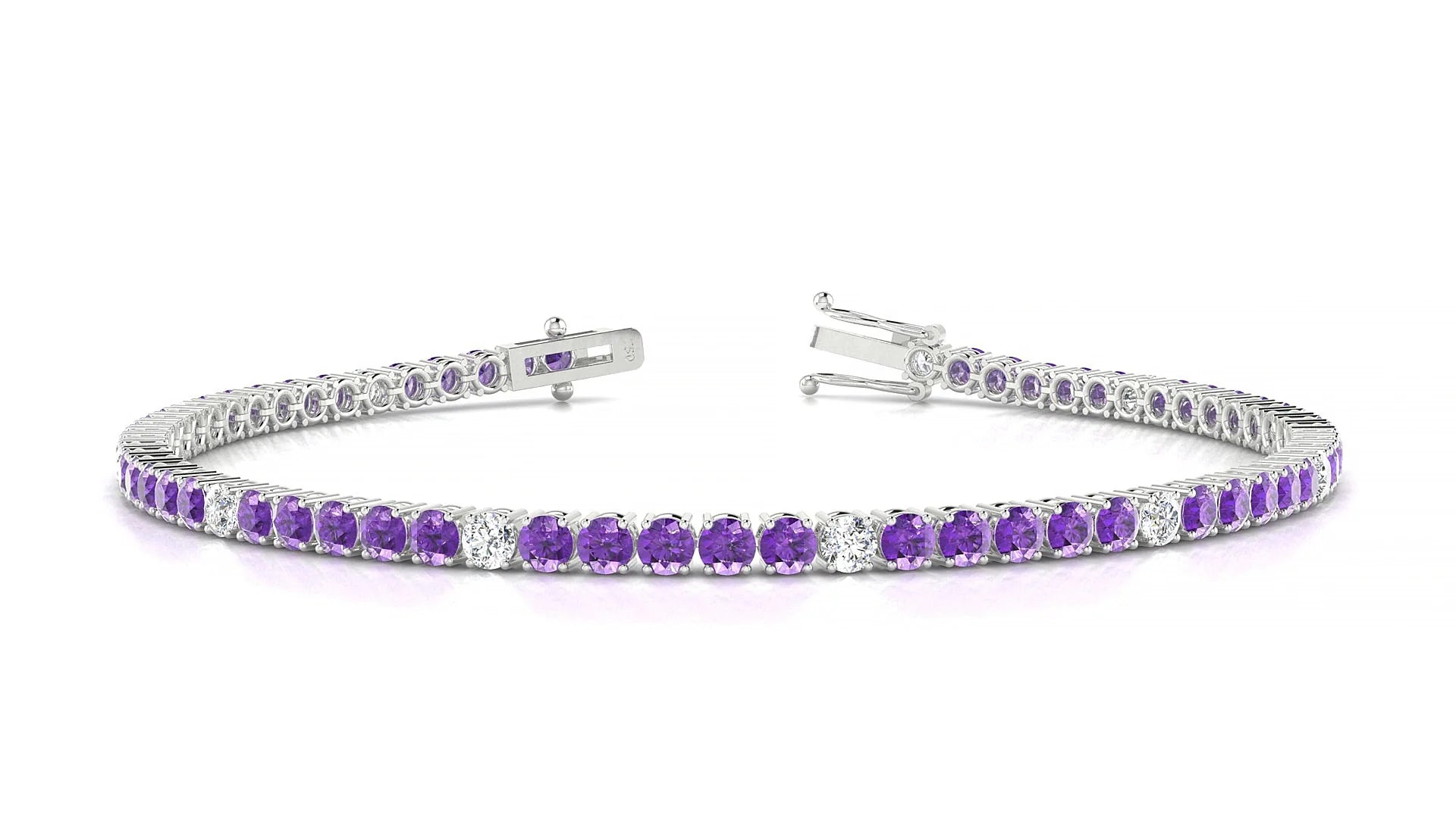 Capri 5-1 | 18k White Gold 2.5 mm Round Natural Amethyst & Diamond Tennis Bracelet